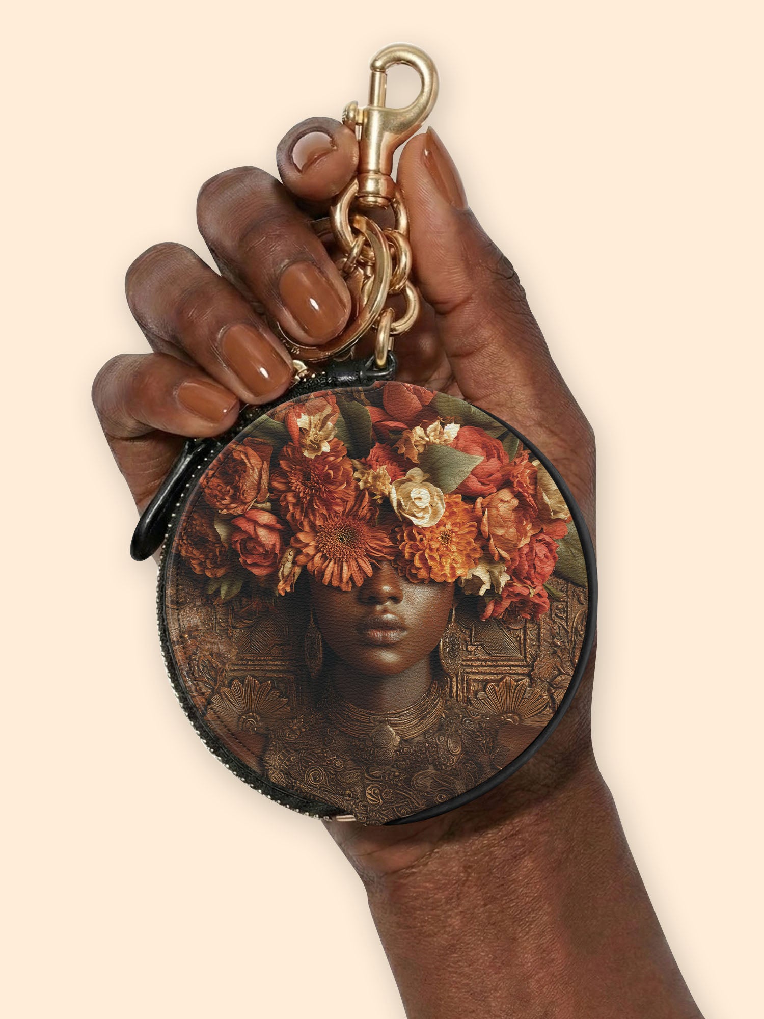 Floral Goddess Circular Coin Pouch Bag Charm QR0TV043