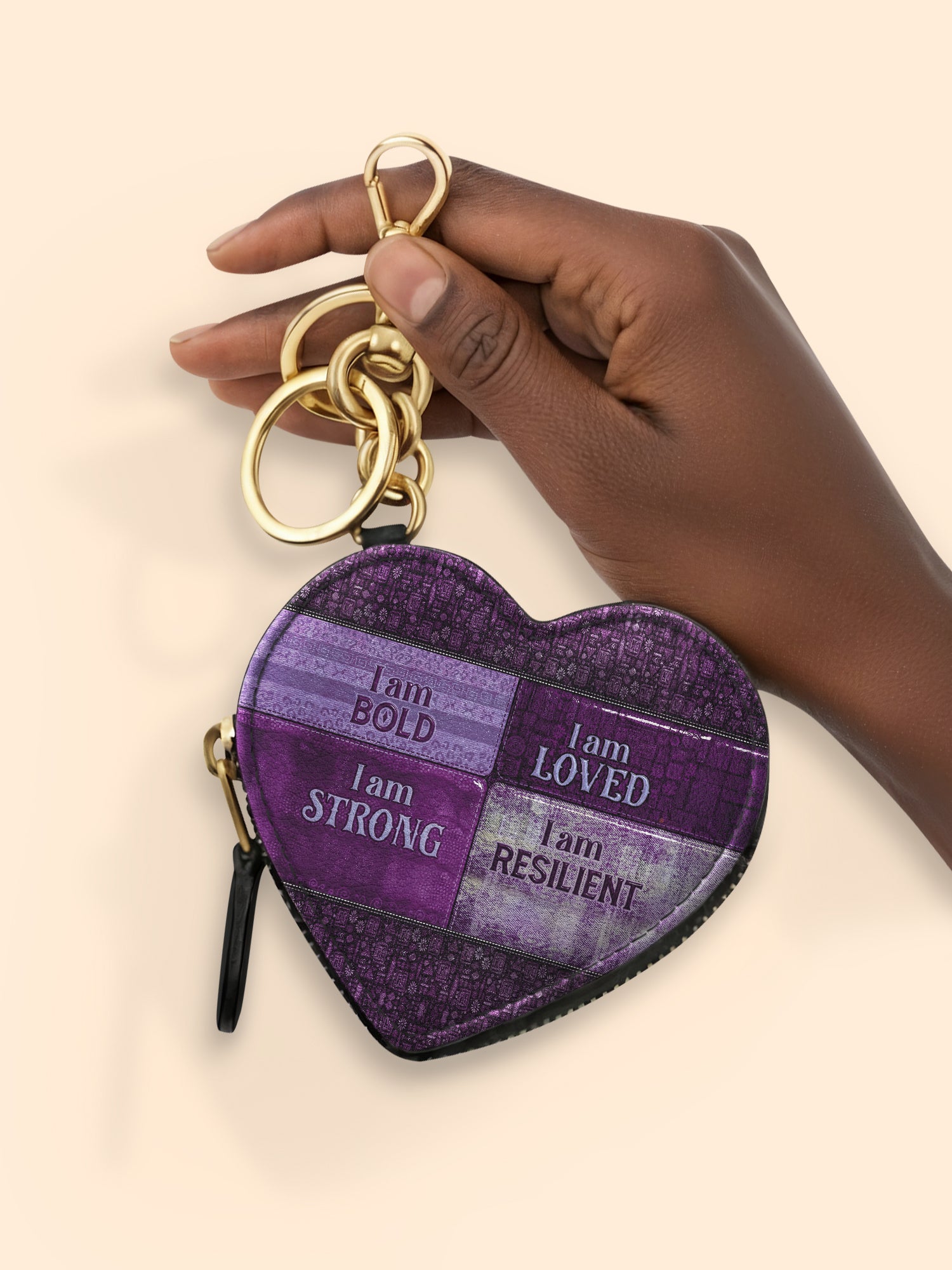 Purple Affirmations Heart Coin Pouch Bag Charm QR0XD1048