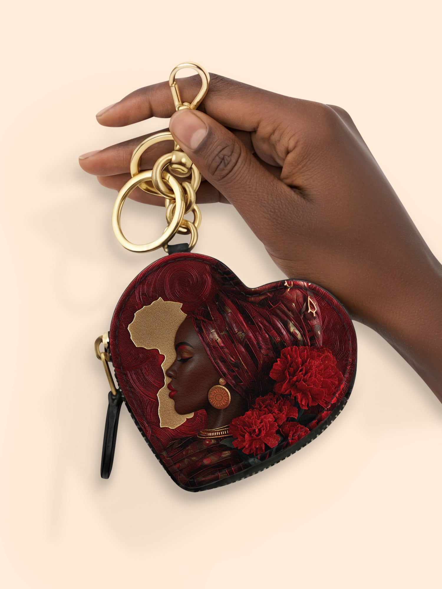 African Blaze Heart Coin Pouch Bag Charm QR0XD537