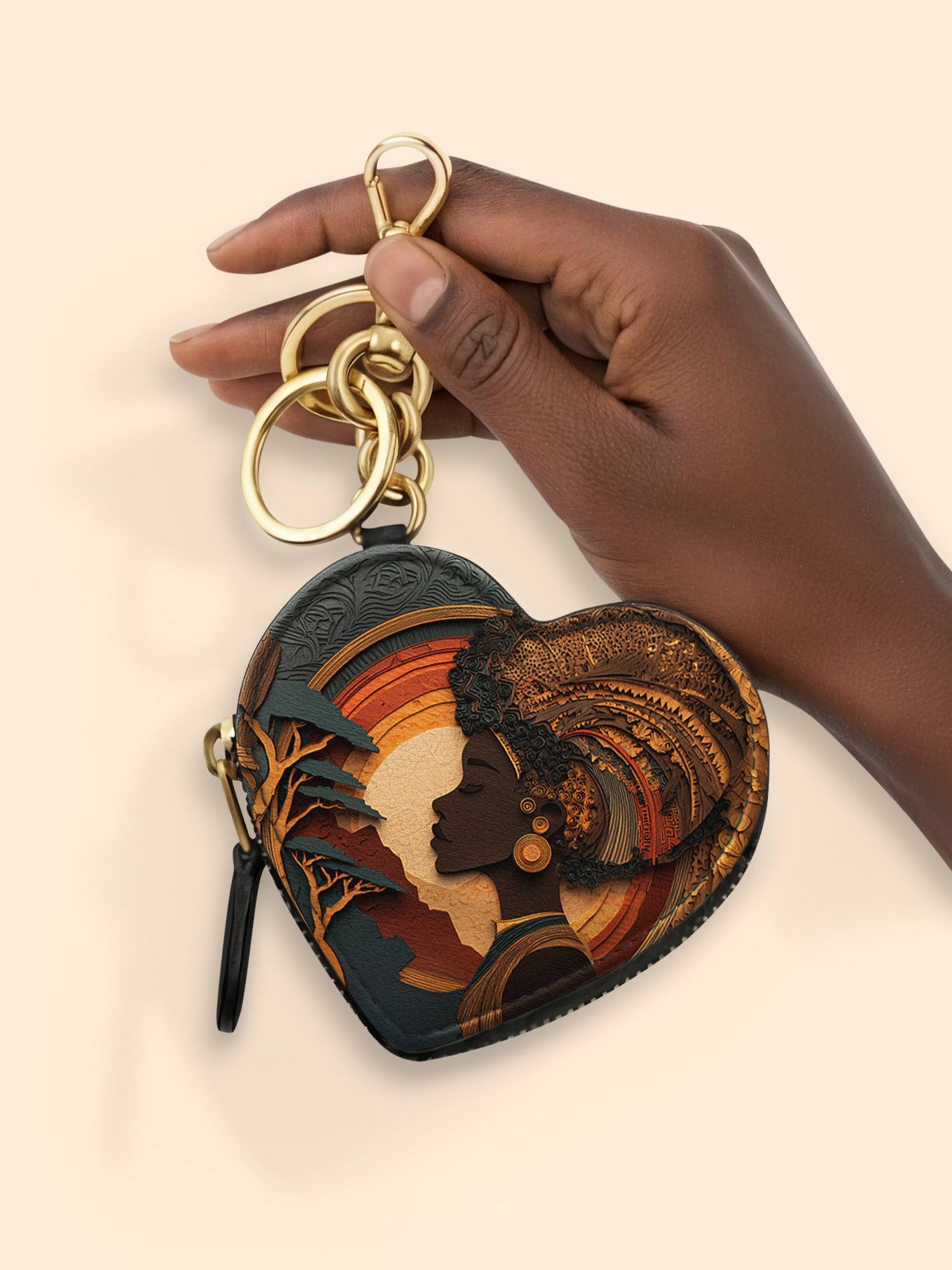 African Queen Essence Heart Coin Pouch Bag Charm QR0TD017