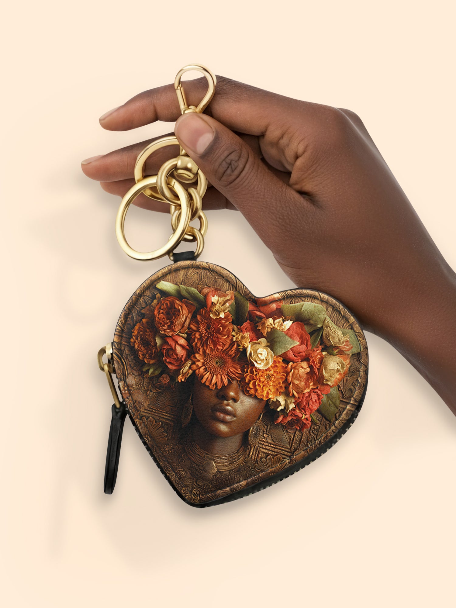 Floral Goddess Heart Coin Pouch Bag Charm QR0TV043