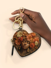 Afro Flora Heart Coin Pouch Bag Charm QR0TV027