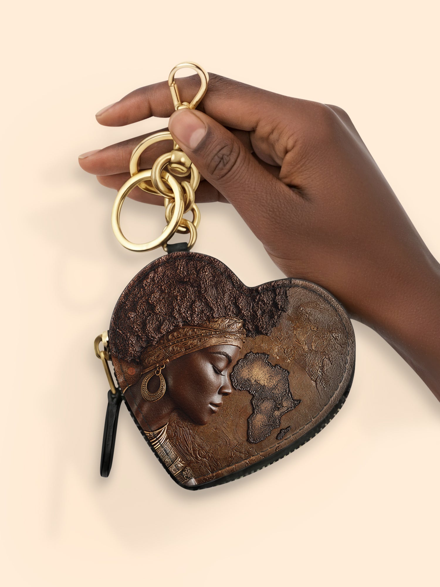 African Roots Heart Coin Pouch Bag Charm QR0TD157