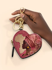 African Blossom Heart Coin Pouch Bag Charm QR0XD538