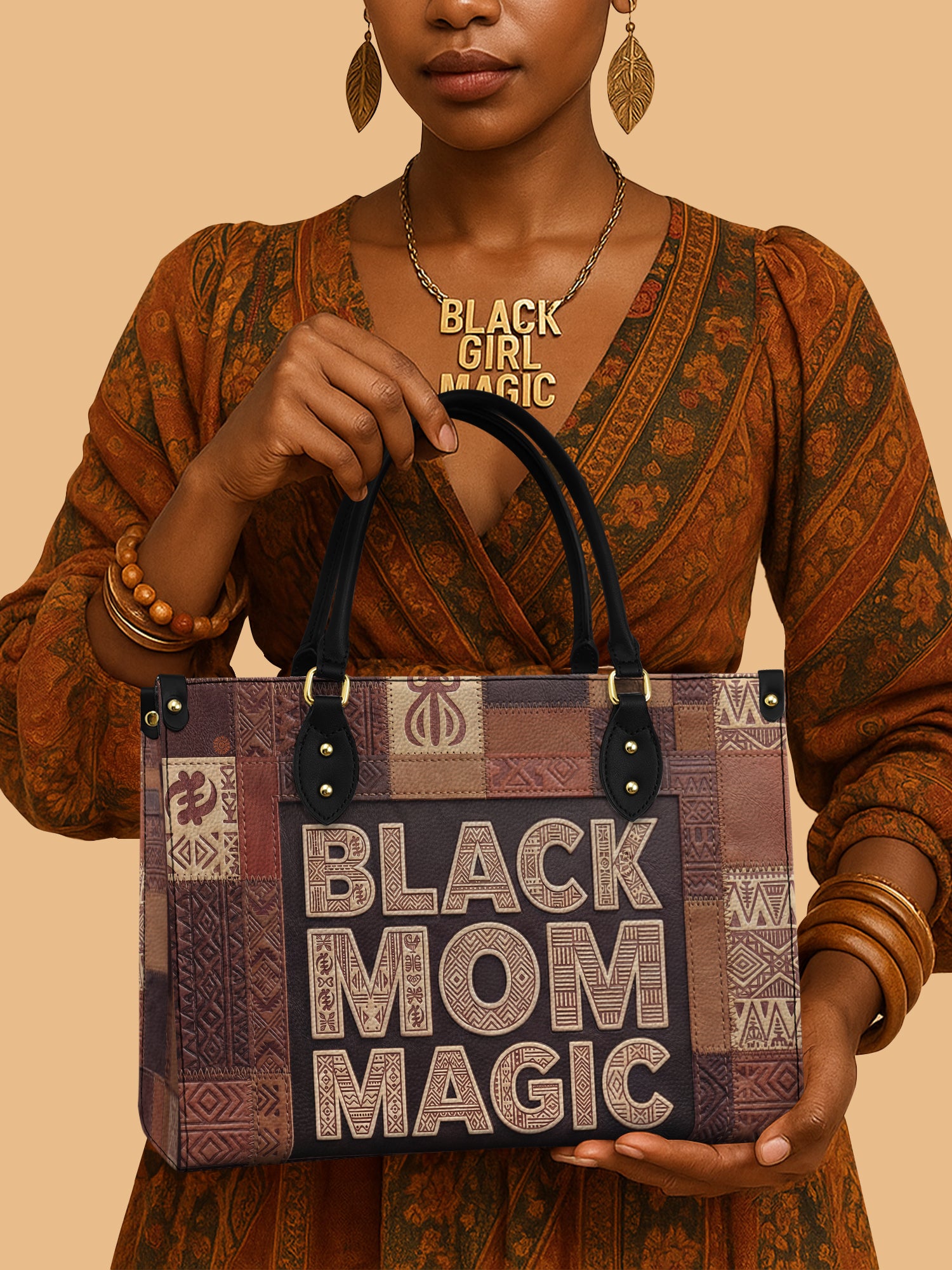 Black Mom Magic Premium Leather Handbag QR0TD657