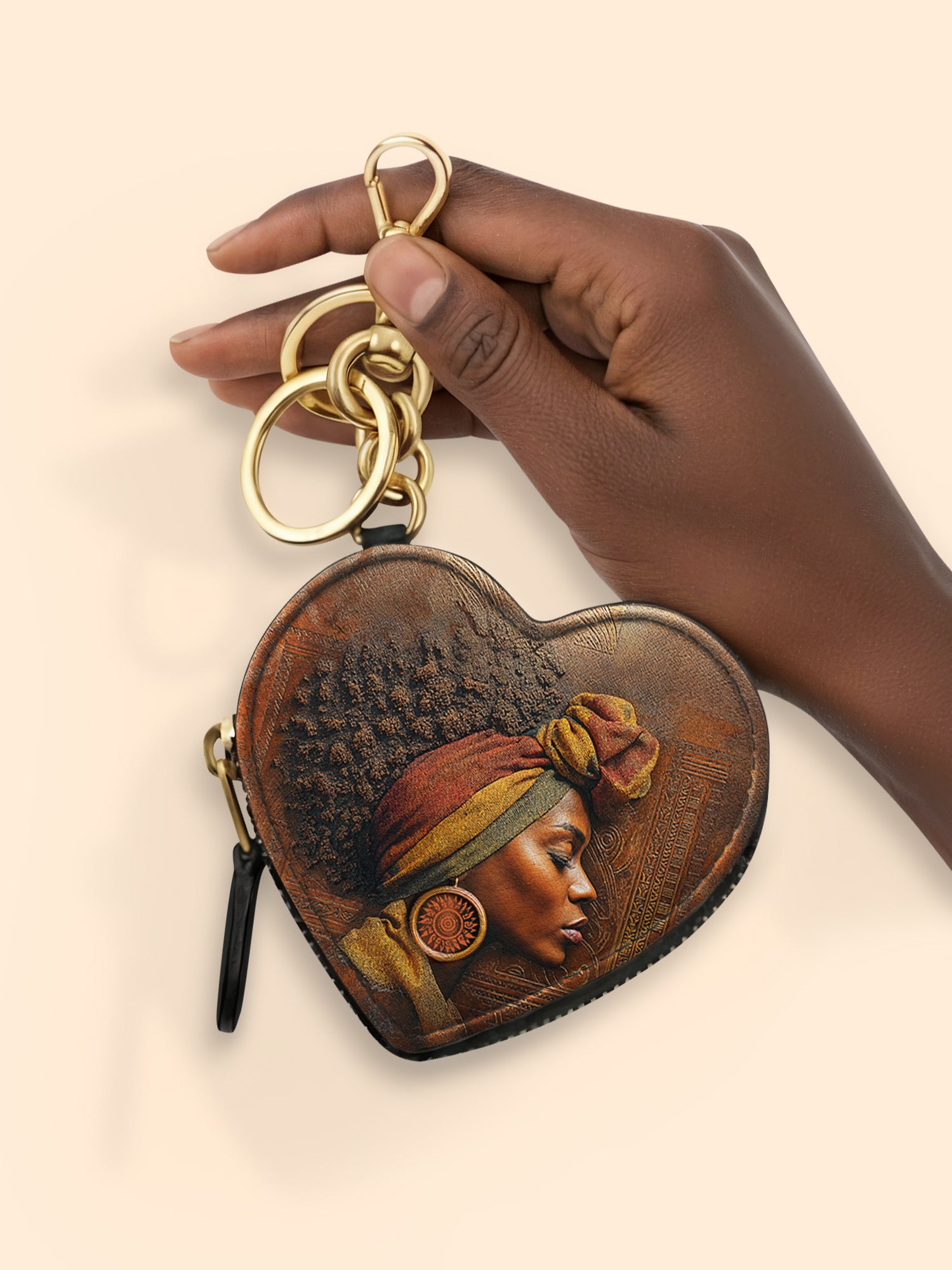 Afro-Elegance Heart Coin Pouch Bag Charm QR0HH022