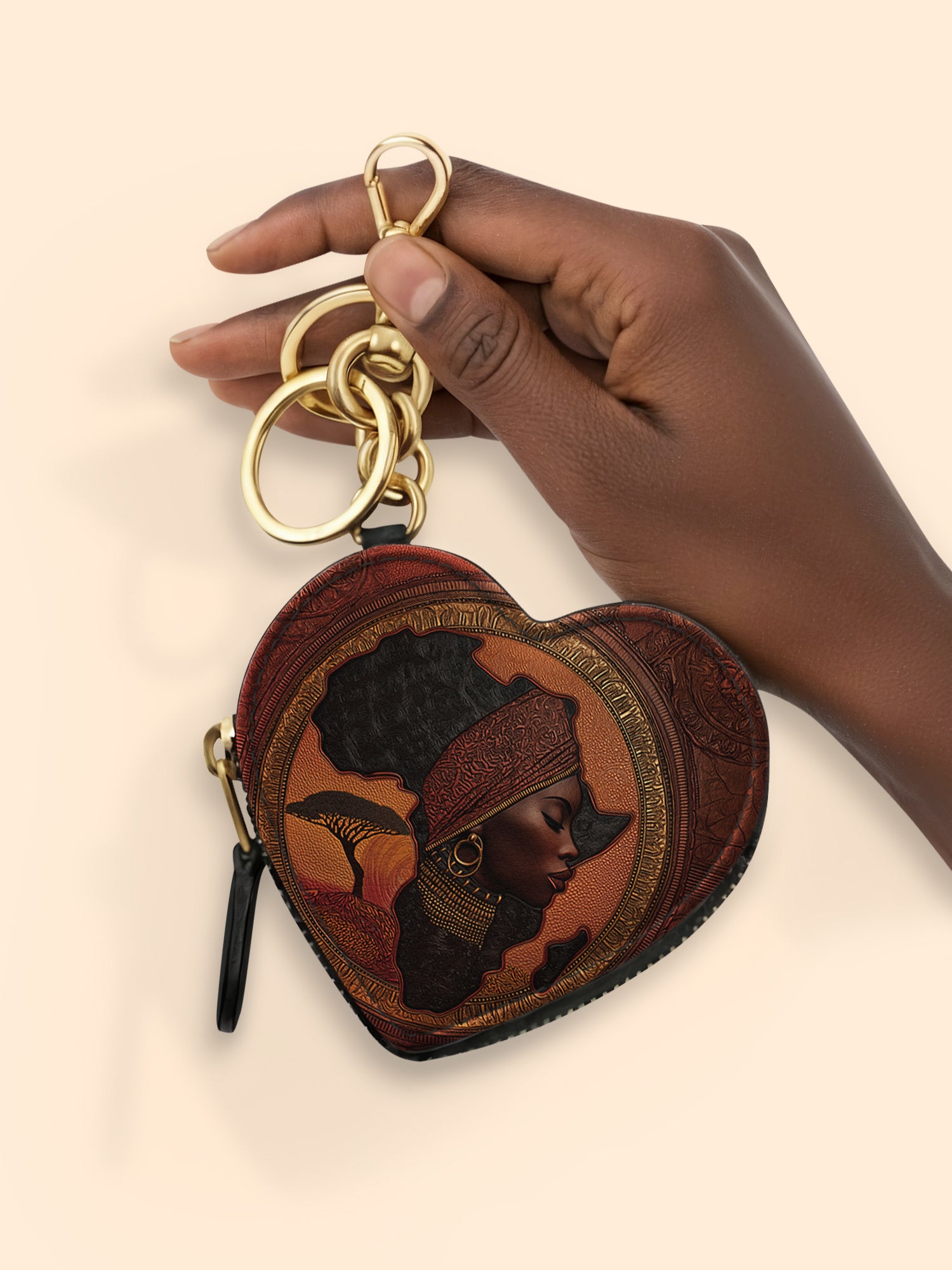 Africa Essence Heart Coin Pouch Bag Charm QR0TD168