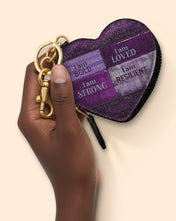 Purple Affirmations Heart Coin Pouch Bag Charm QR0XD1048