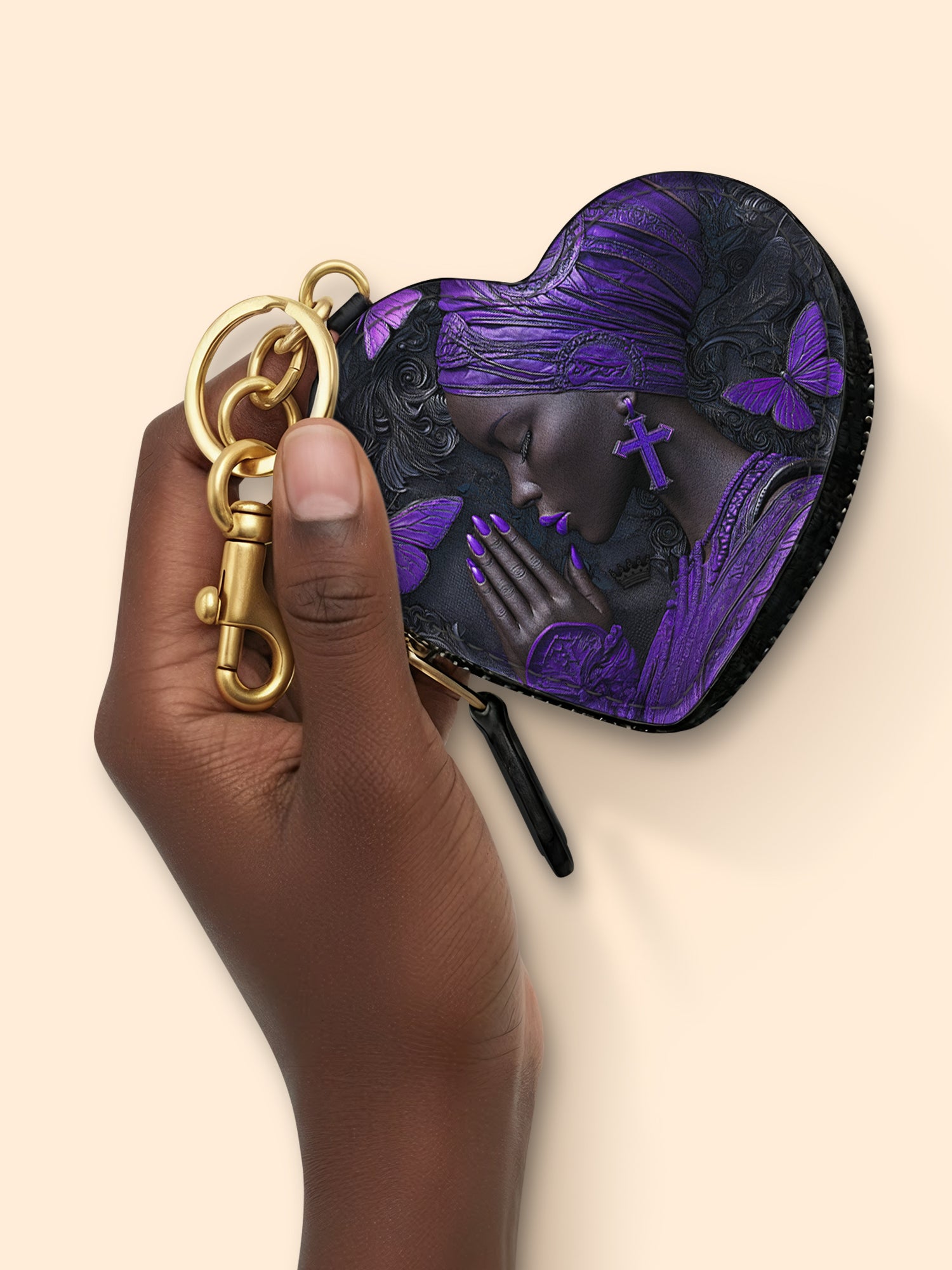 Godly Essence Heart Coin Pouch Bag Charm QR0TV238