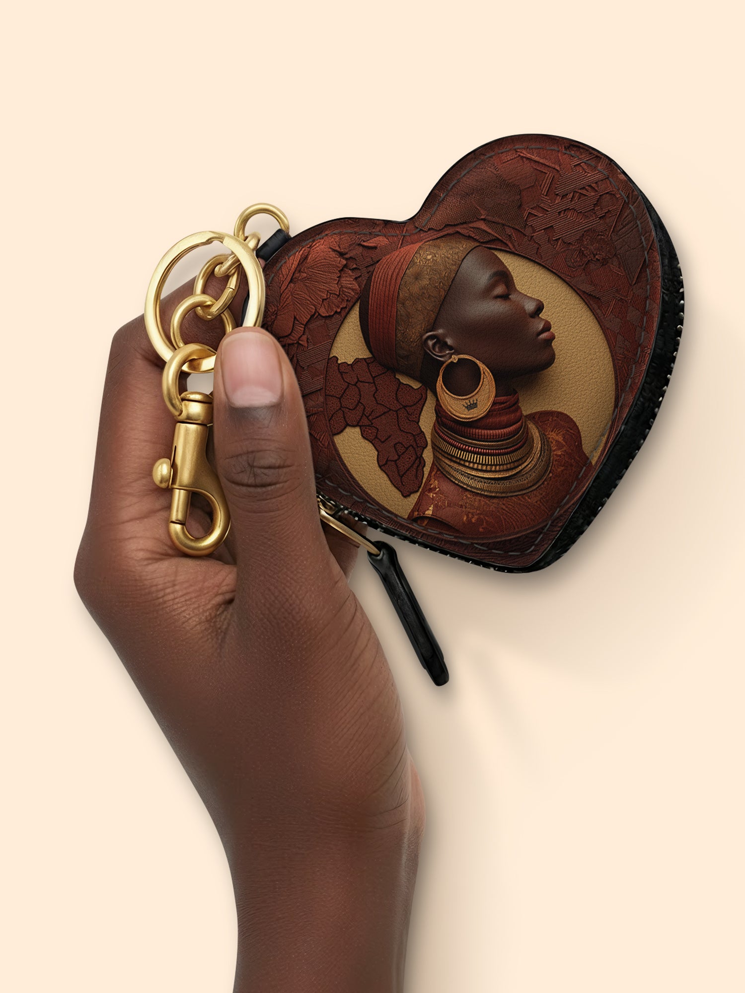 Afri Soul Heart Coin Pouch Bag Charm QR0TD420