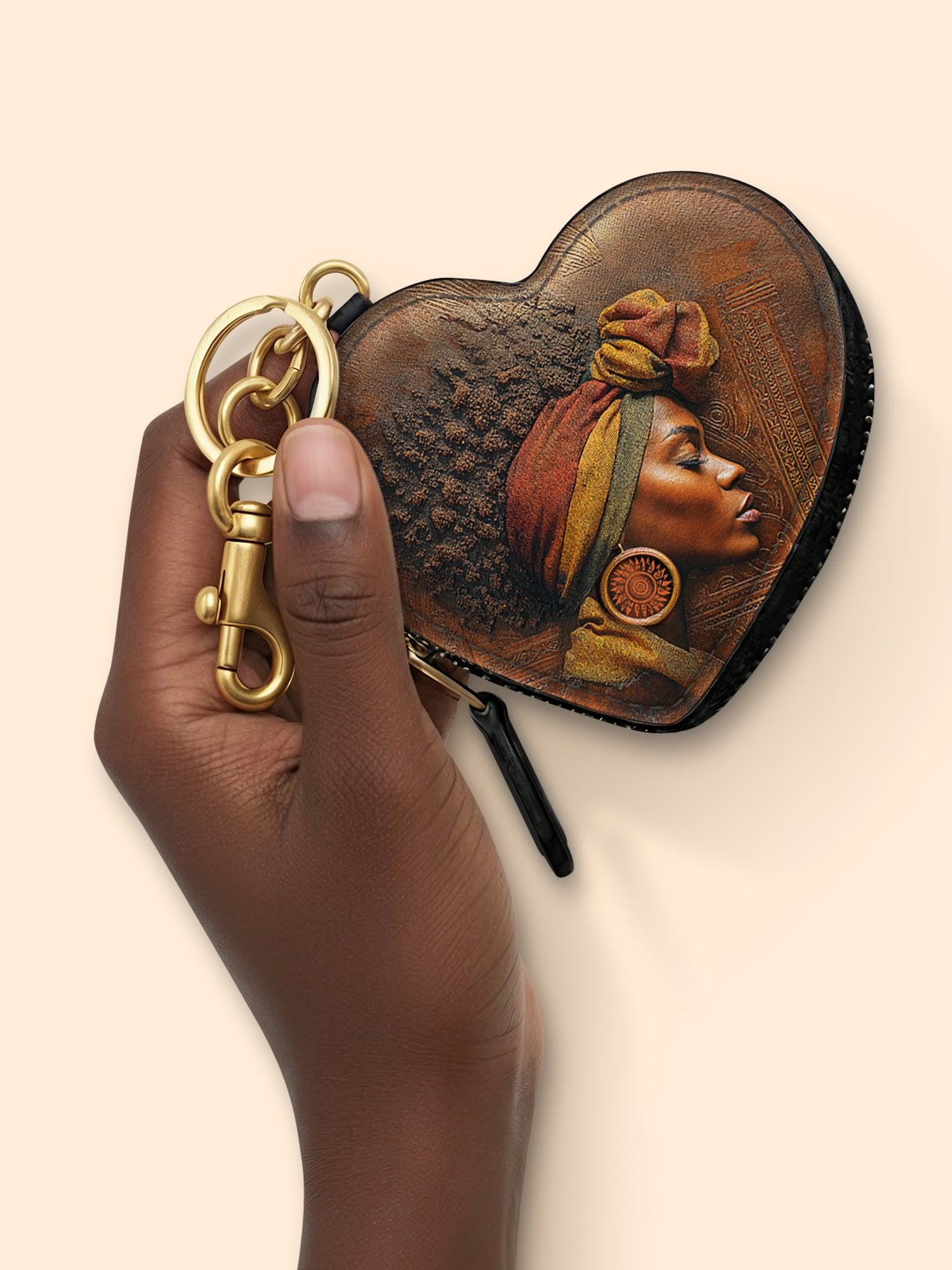 Afro-Elegance Heart Coin Pouch Bag Charm QR0HH022