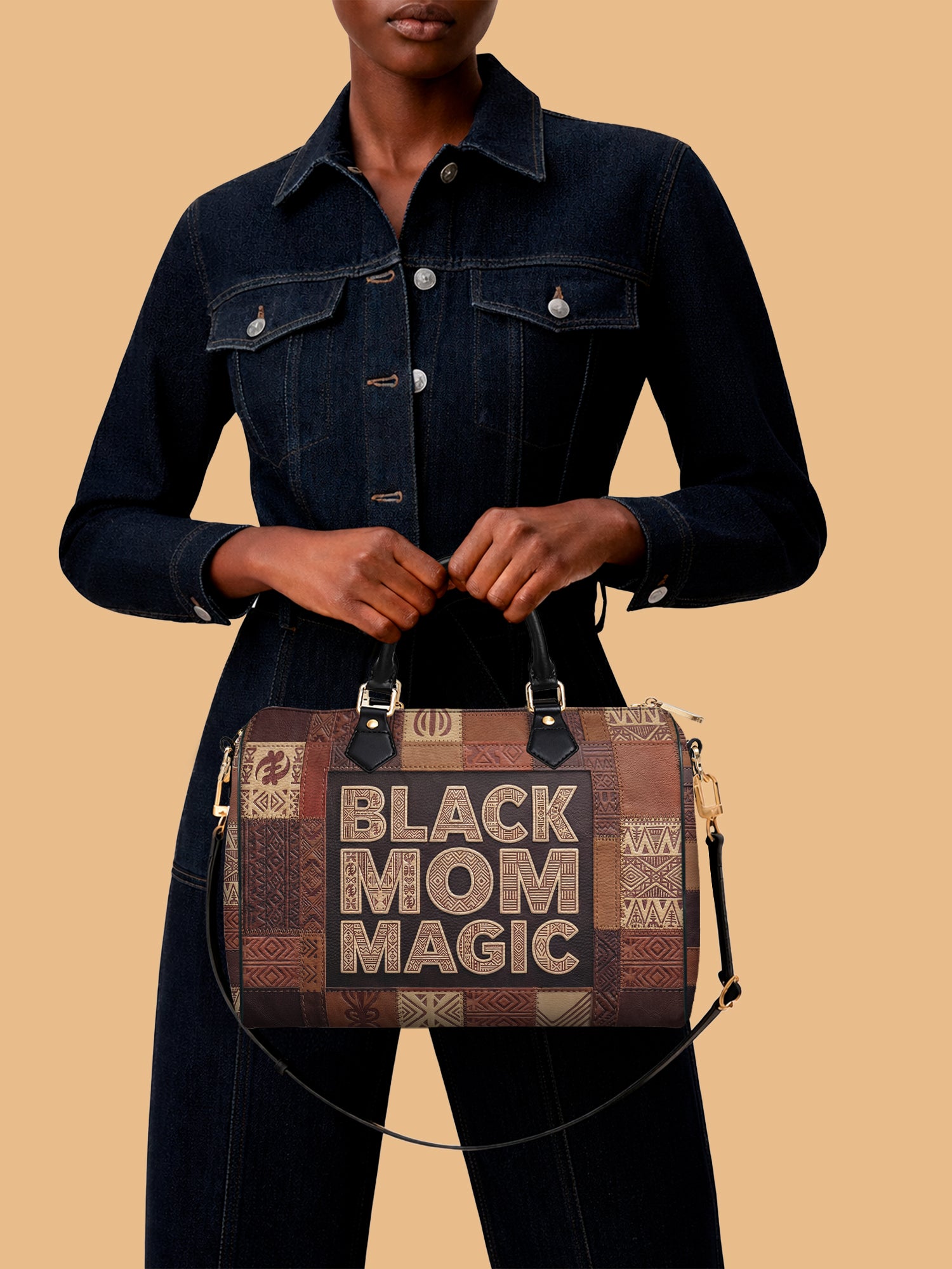 Black Mom Magic Leather Boston Bag QR0TD657