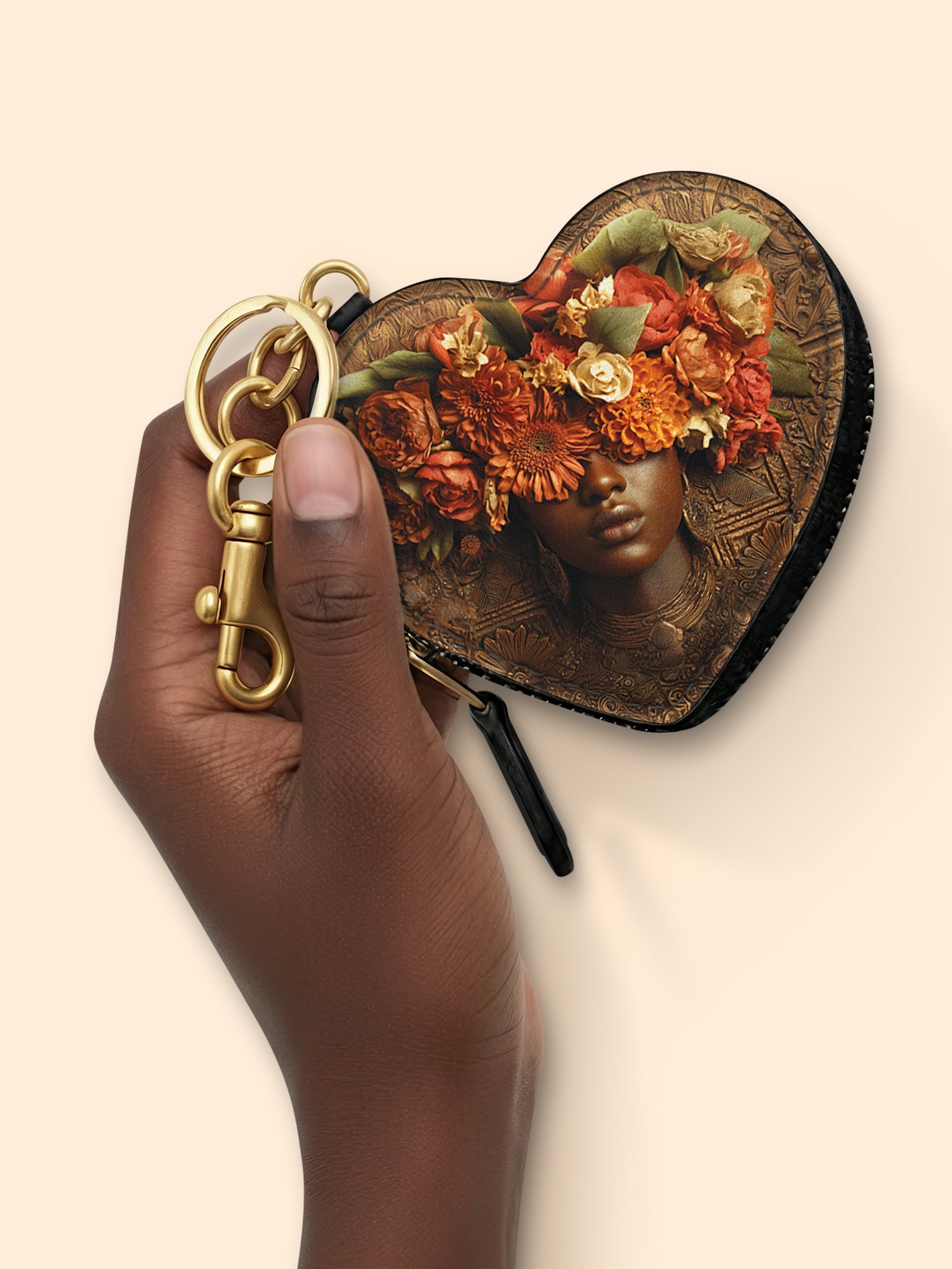 Floral Goddess Heart Coin Pouch Bag Charm QR0TV043