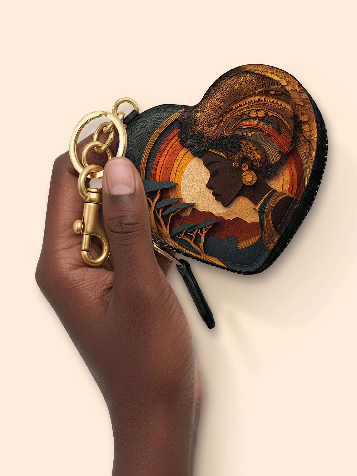 African Queen Essence Heart Coin Pouch Bag Charm QR0TD017