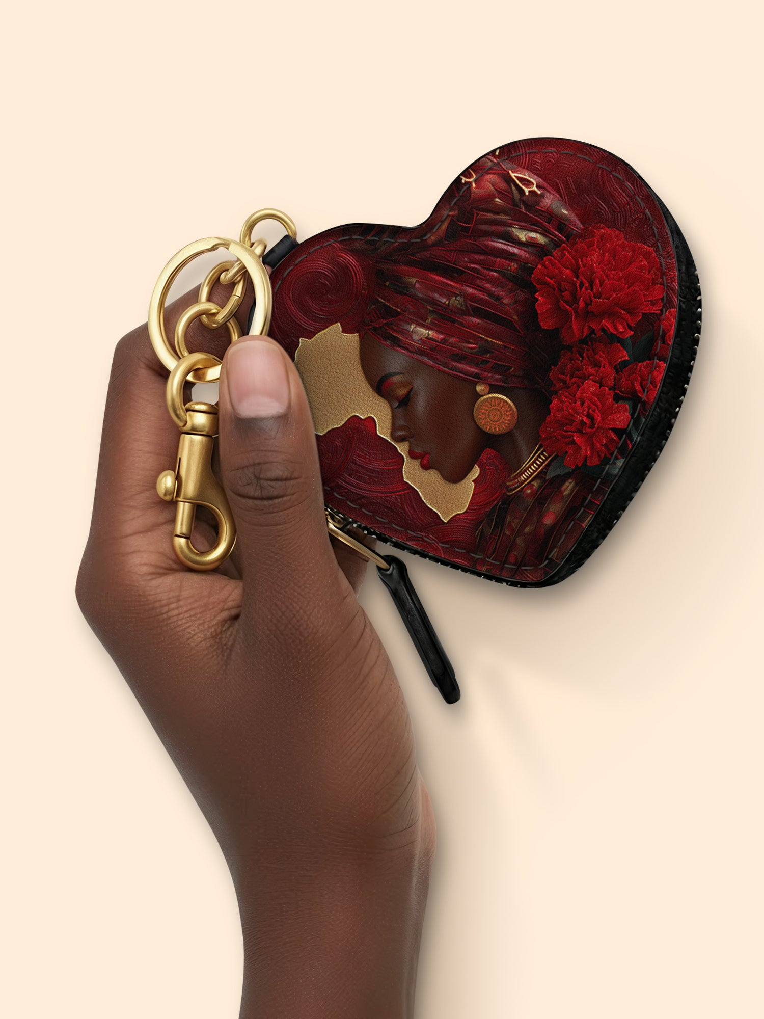 African Blaze Heart Coin Pouch Bag Charm QR0XD537