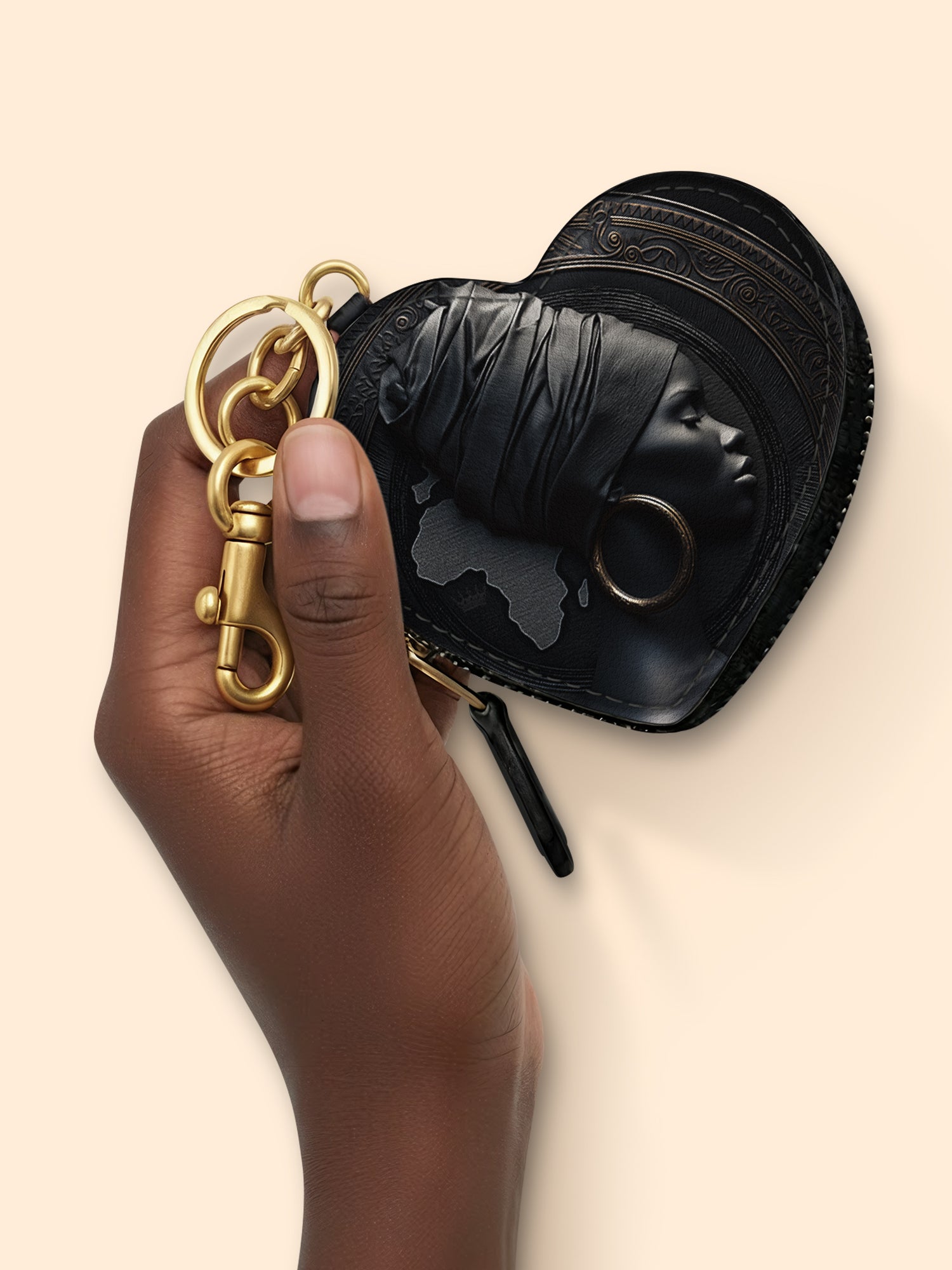 Pure Ebony Heart Coin Pouch Bag Charm QR0TD287