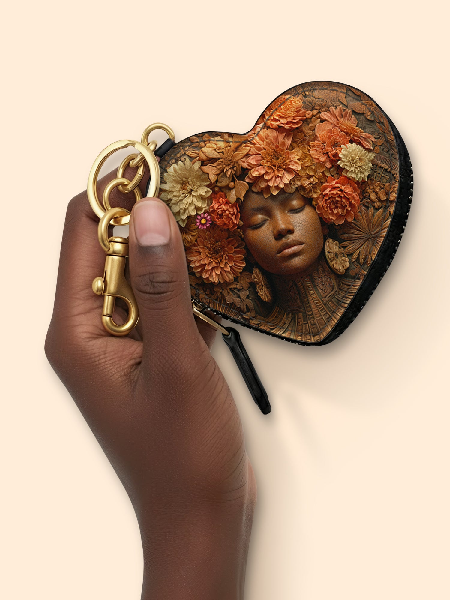 Afro Flora Heart Coin Pouch Bag Charm QR0TV027