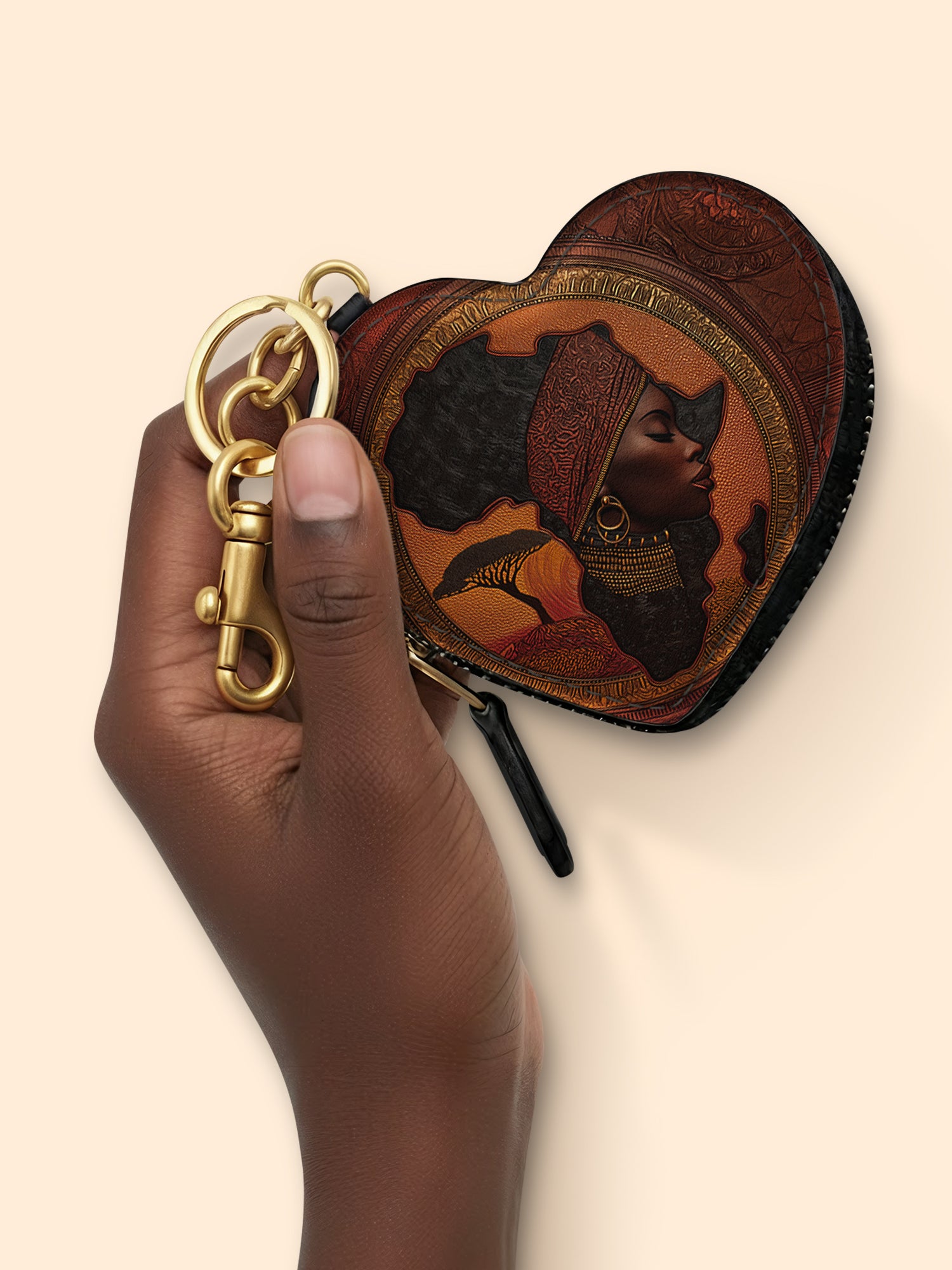 Africa Essence Heart Coin Pouch Bag Charm QR0TD168