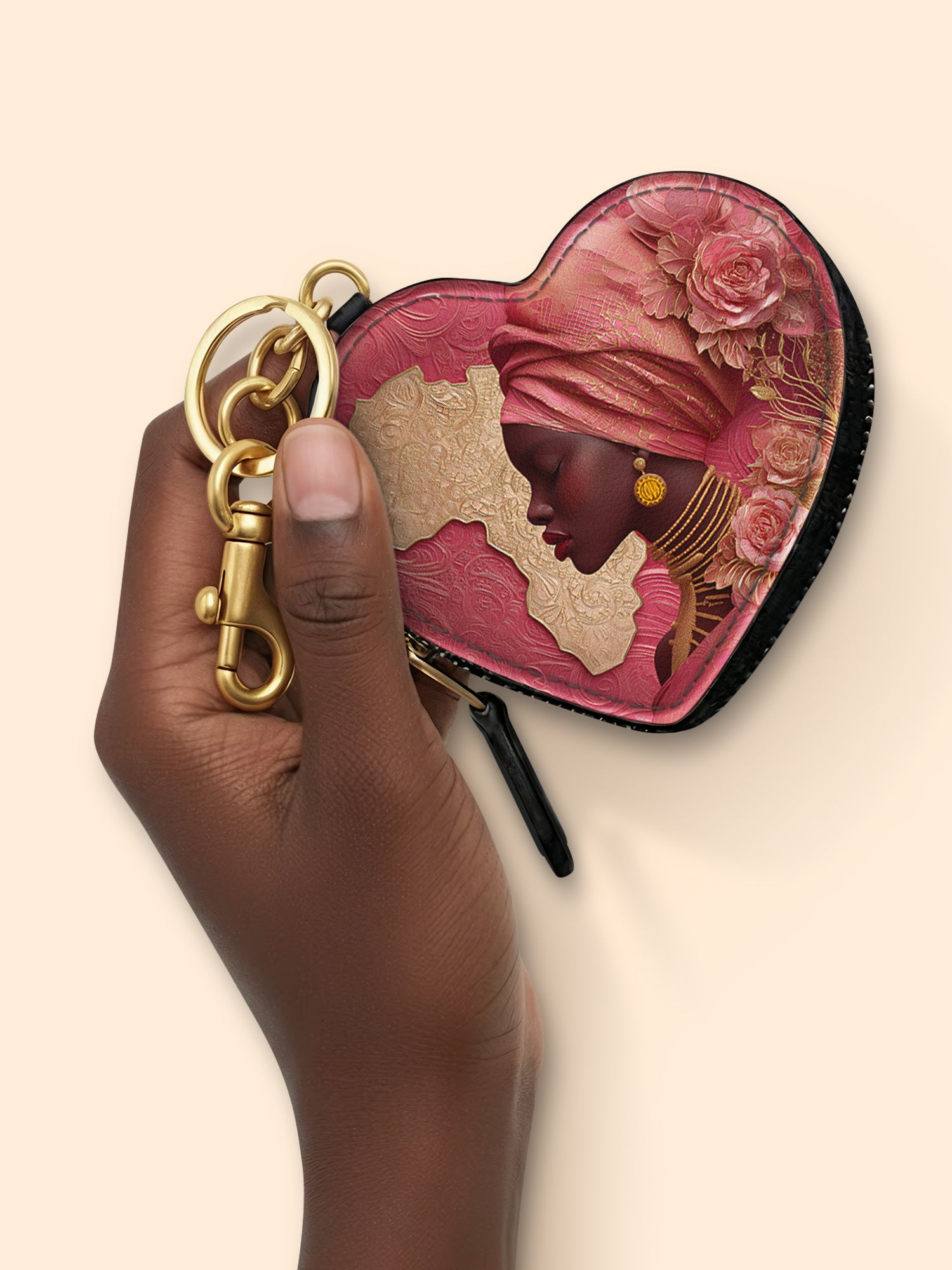 African Blossom Heart Coin Pouch Bag Charm QR0XD538