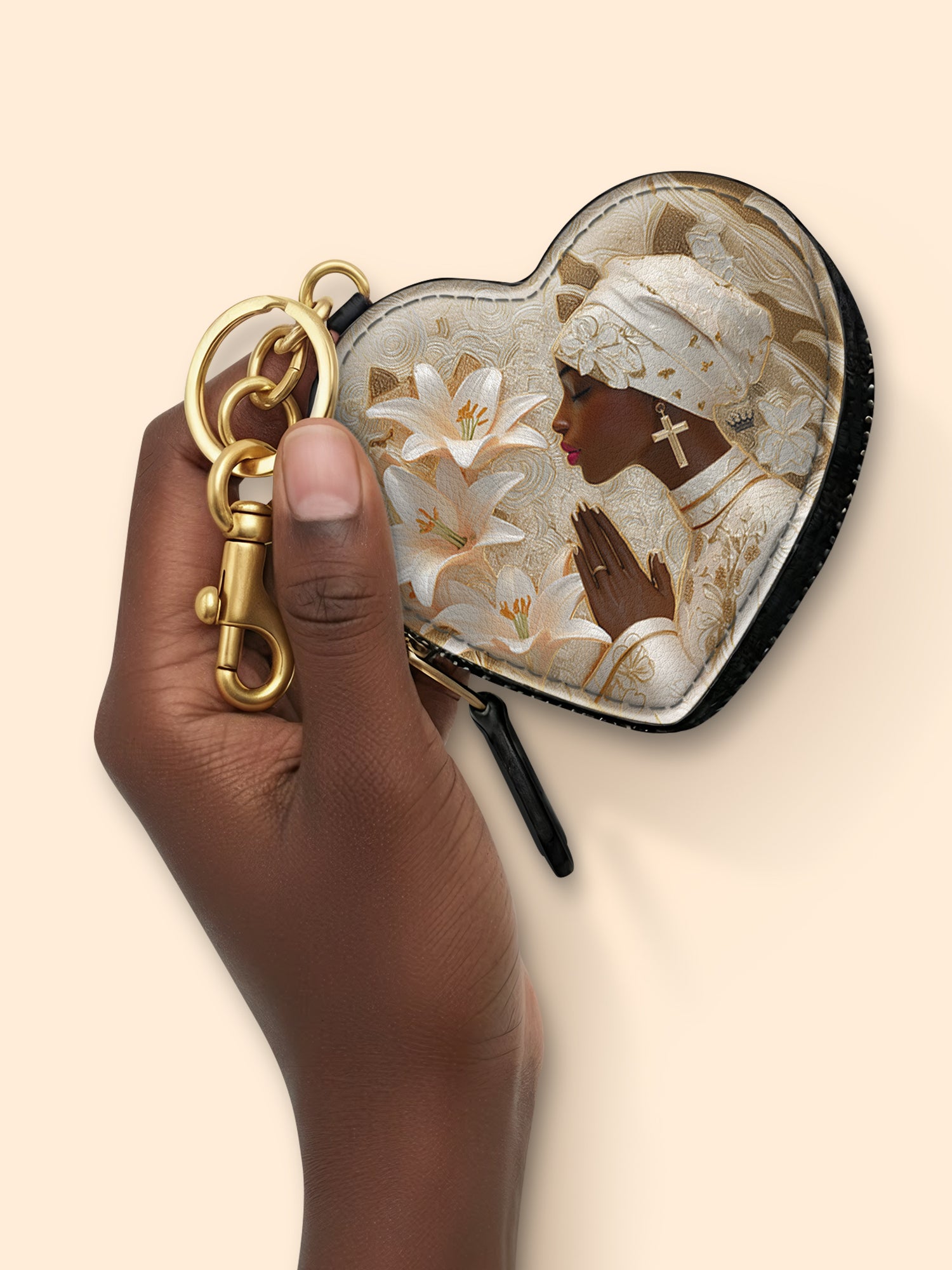Divine Melanin Heart Coin Pouch Bag Charm QR0TD553