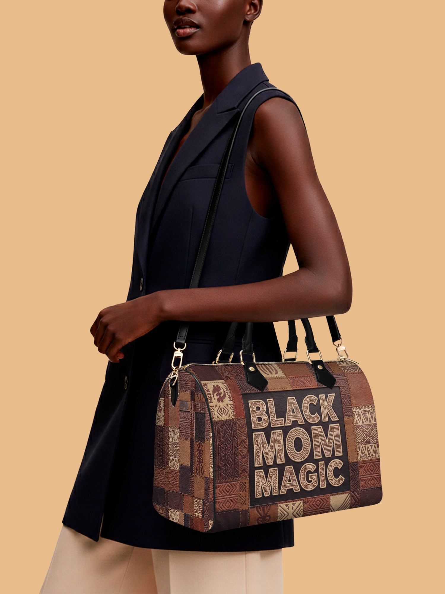 Black Mom Magic Leather Boston Bag QR0TD657