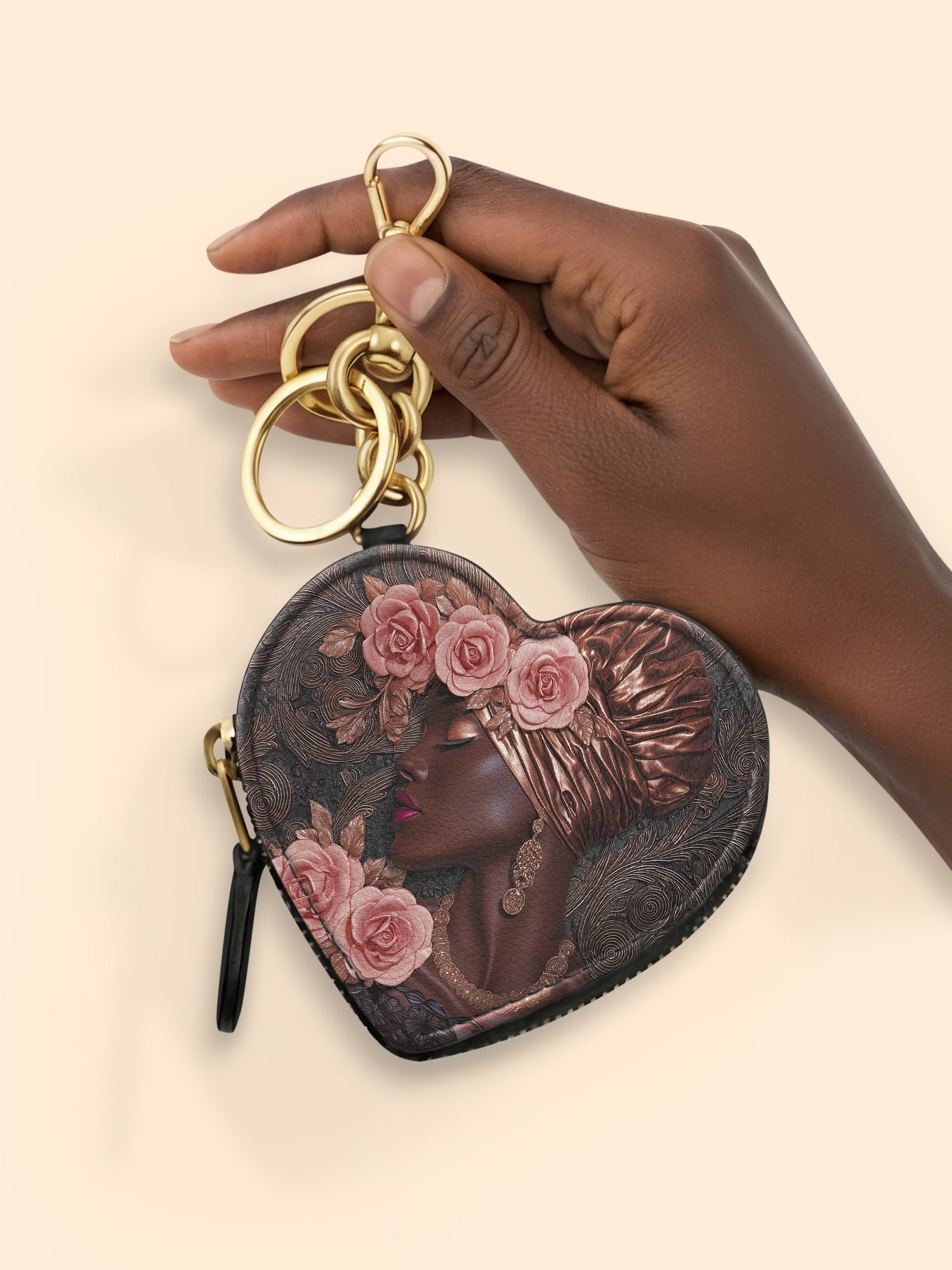 African Allure Heart Coin Pouch Bag Charm QR0XD531