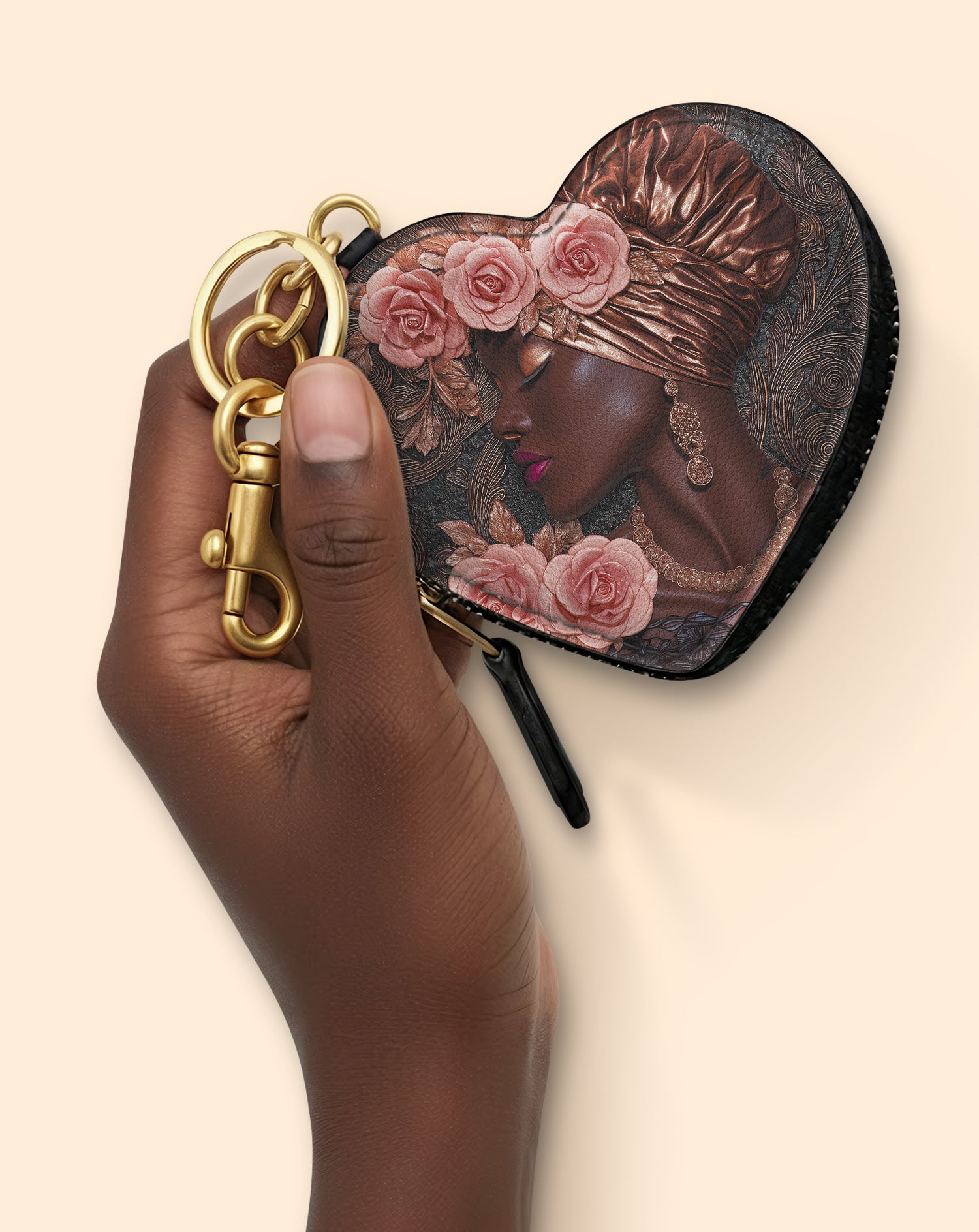 African Allure Heart Coin Pouch Bag Charm QR0XD531