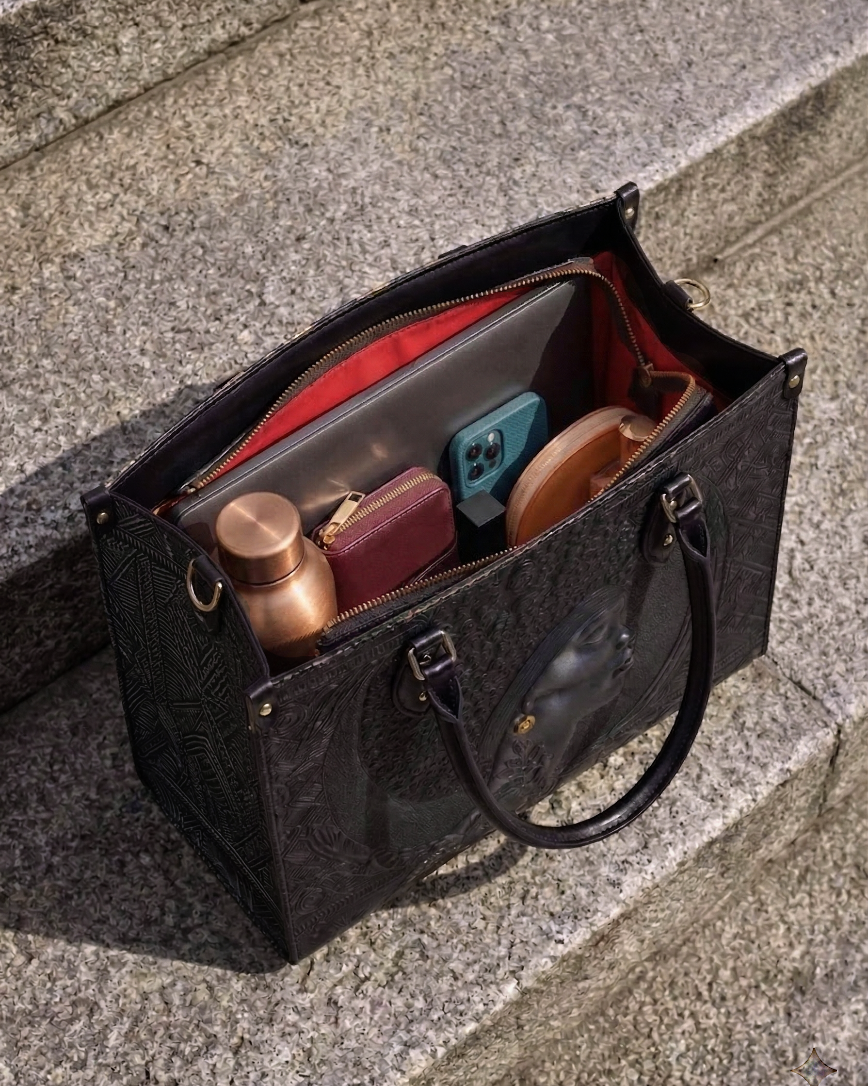 Crowned In Onyx Premium Leather Handbag QR0XD119