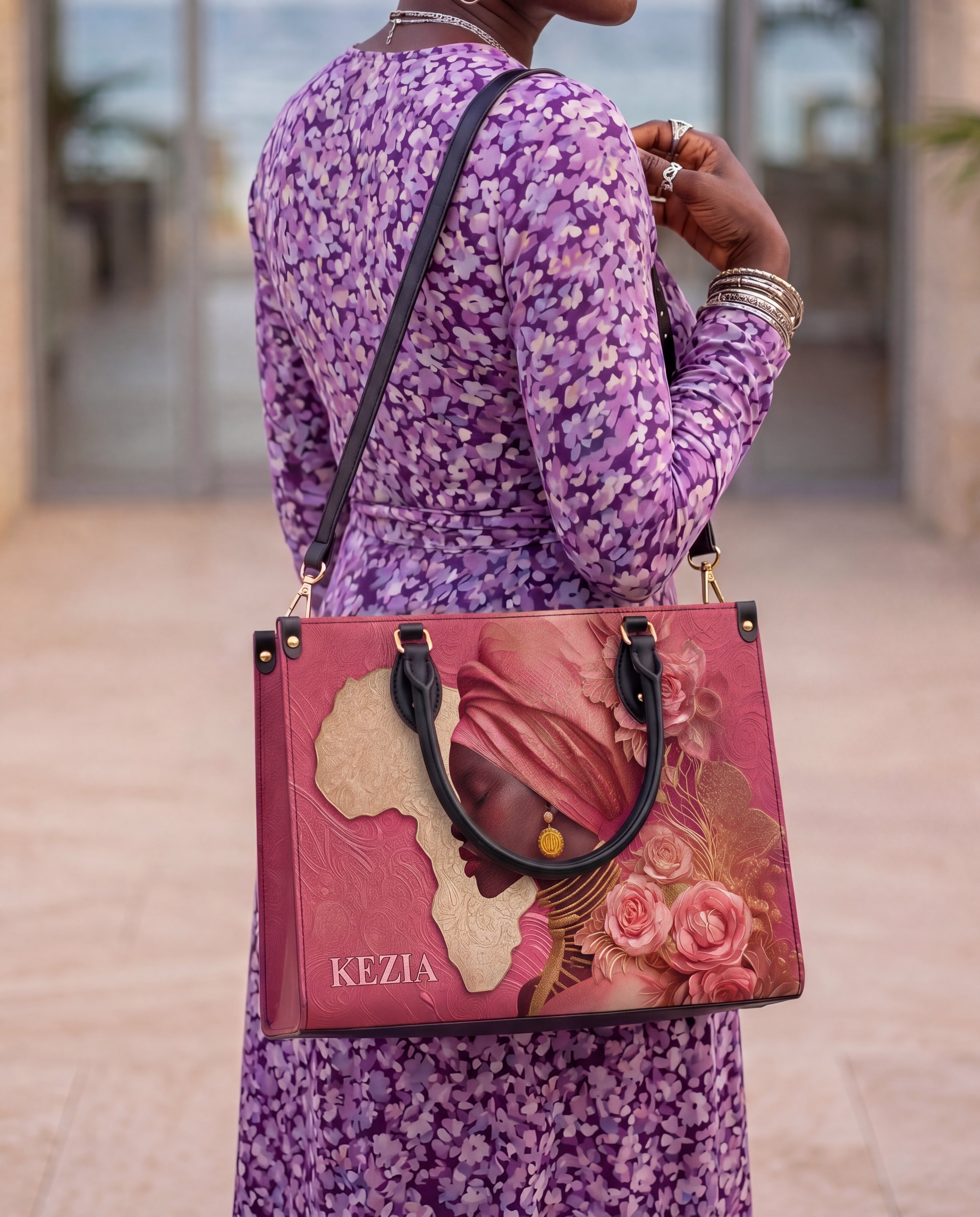African Blossom Premium Leather Handbag