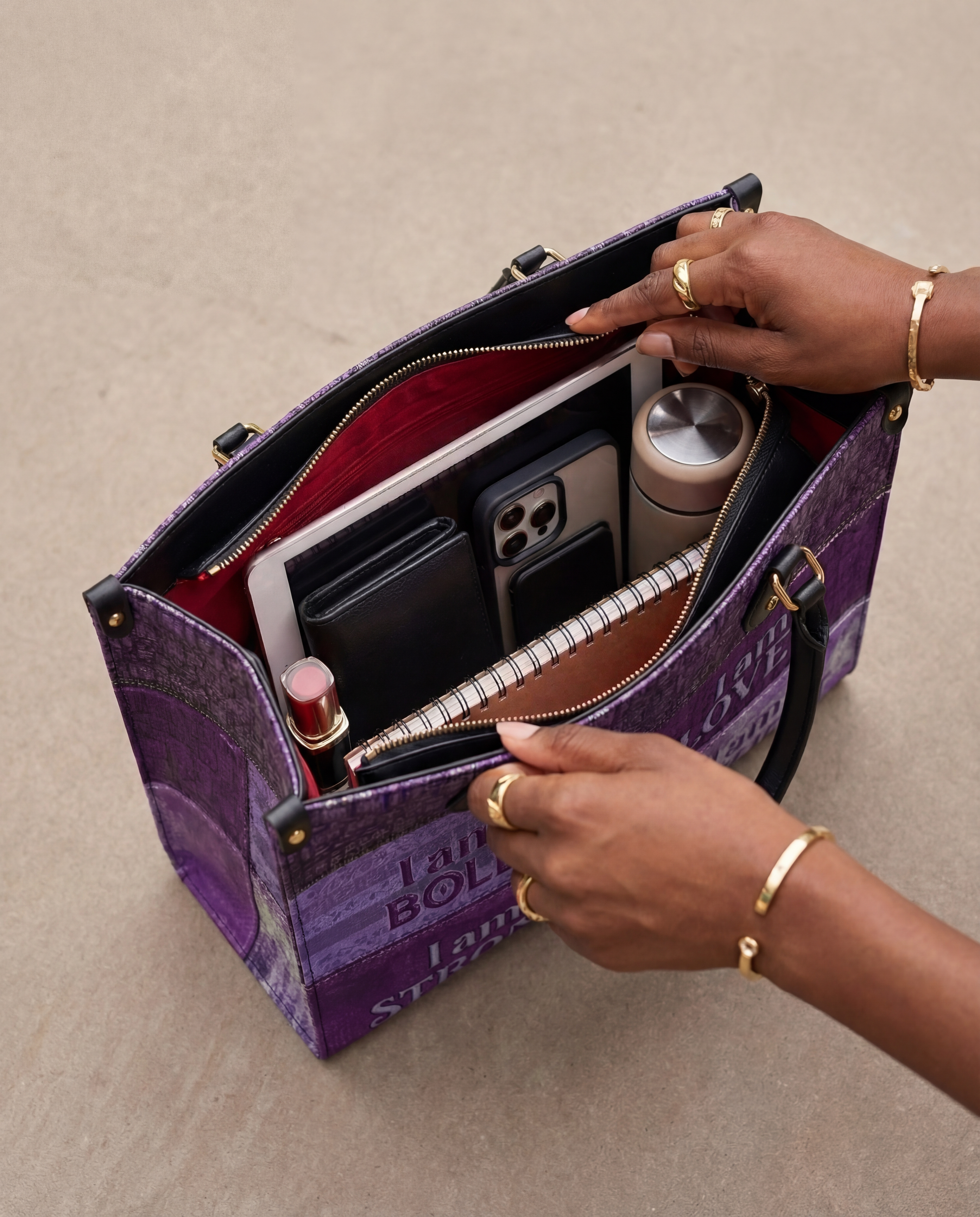 Purple Affirmations Premium Leather Handbag QR0XD1048