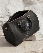 Crowned In Onyx Leather Boston Bag
