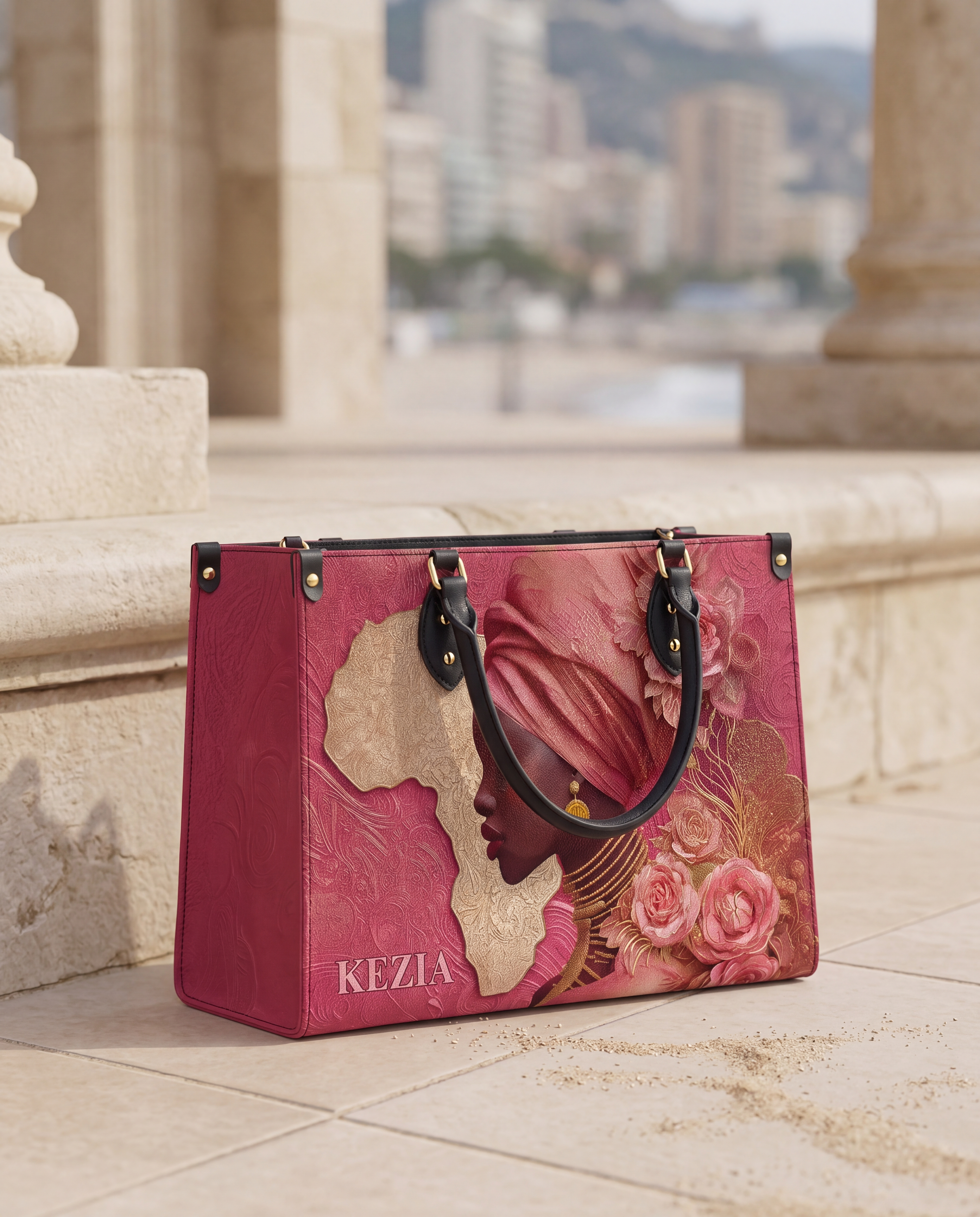 African Blossom Premium Leather Handbag