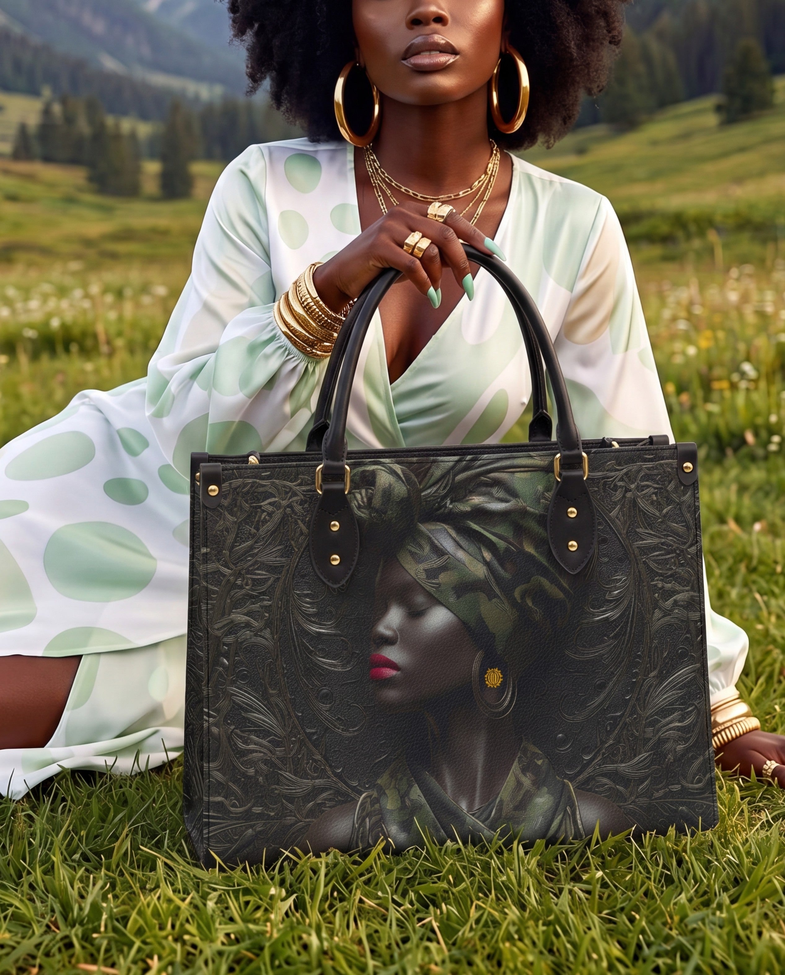 Obsidian Grace Premium Leather Handbag QR0XD972