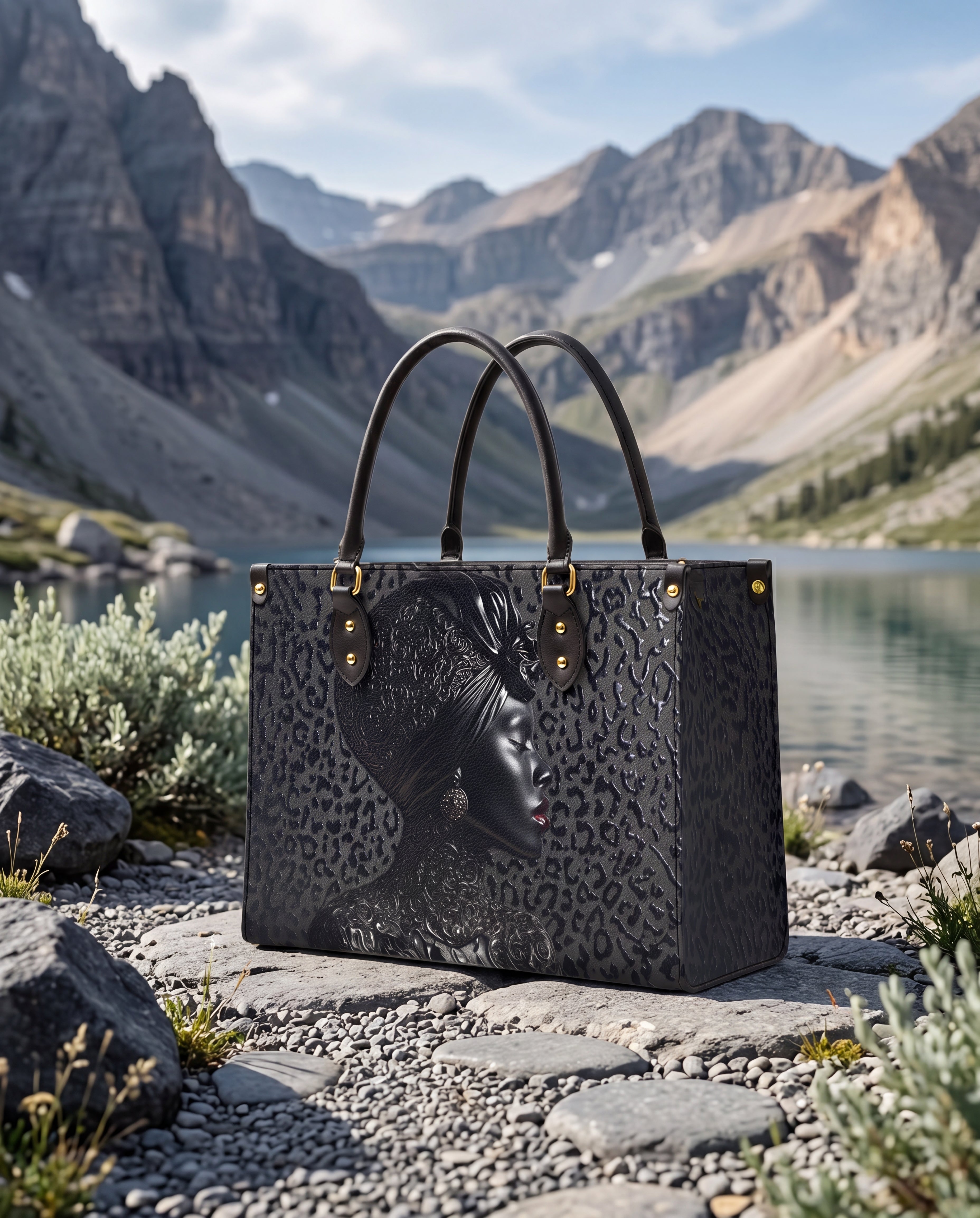 AfroGloss Leopard Premium Leather Handbag QR0XD463