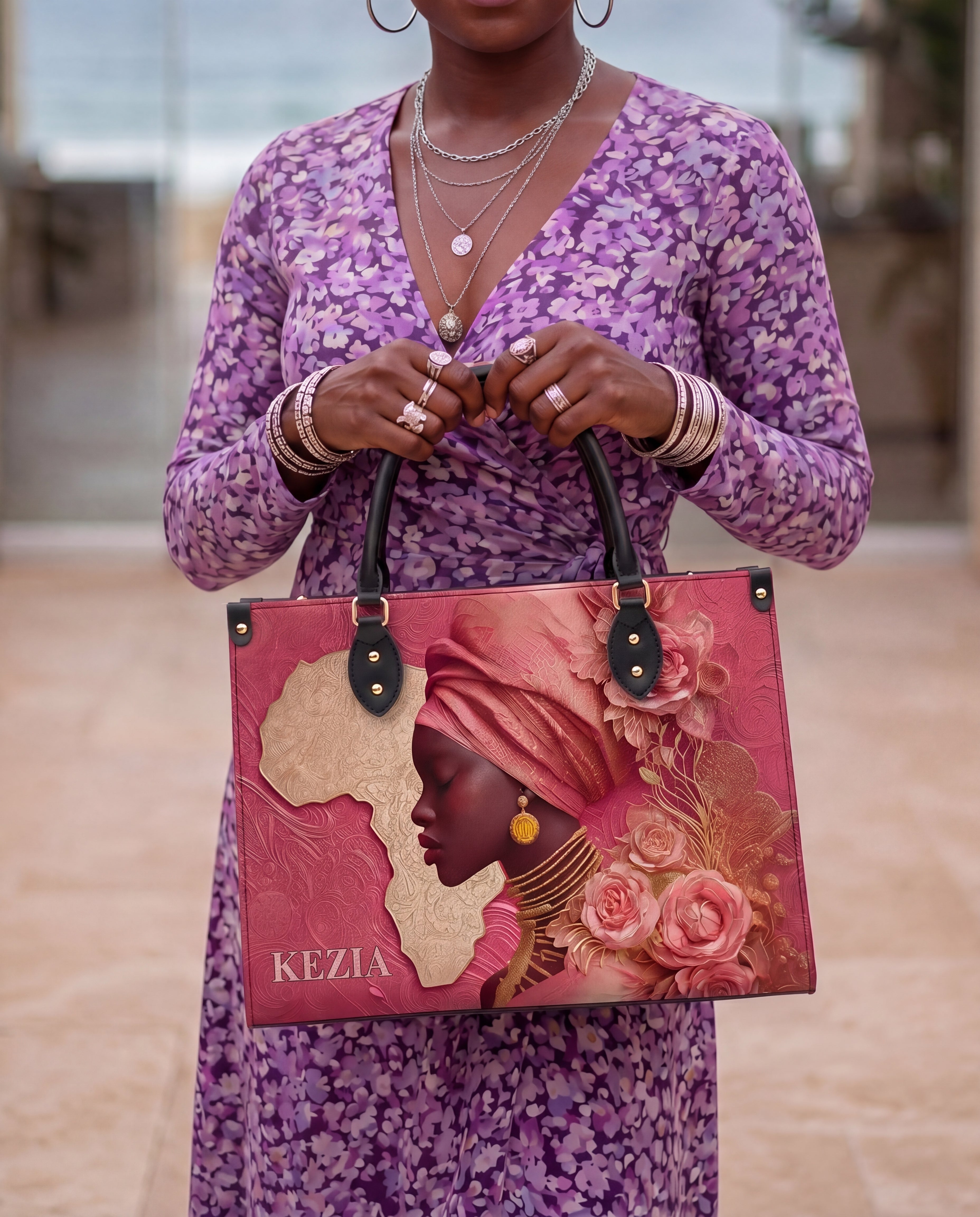 African Blossom Premium Leather Handbag