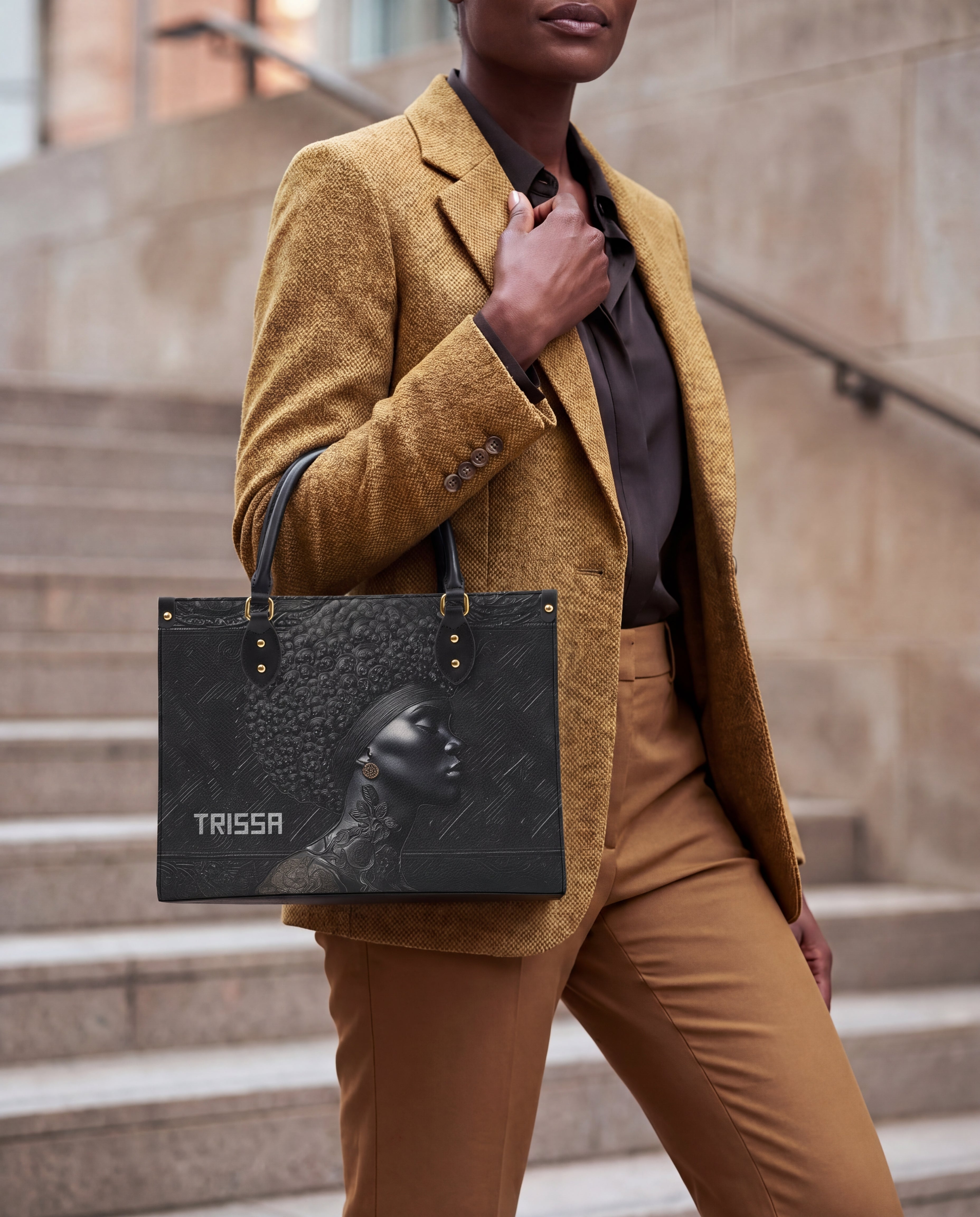 Crowned In Onyx Premium Leather Handbag