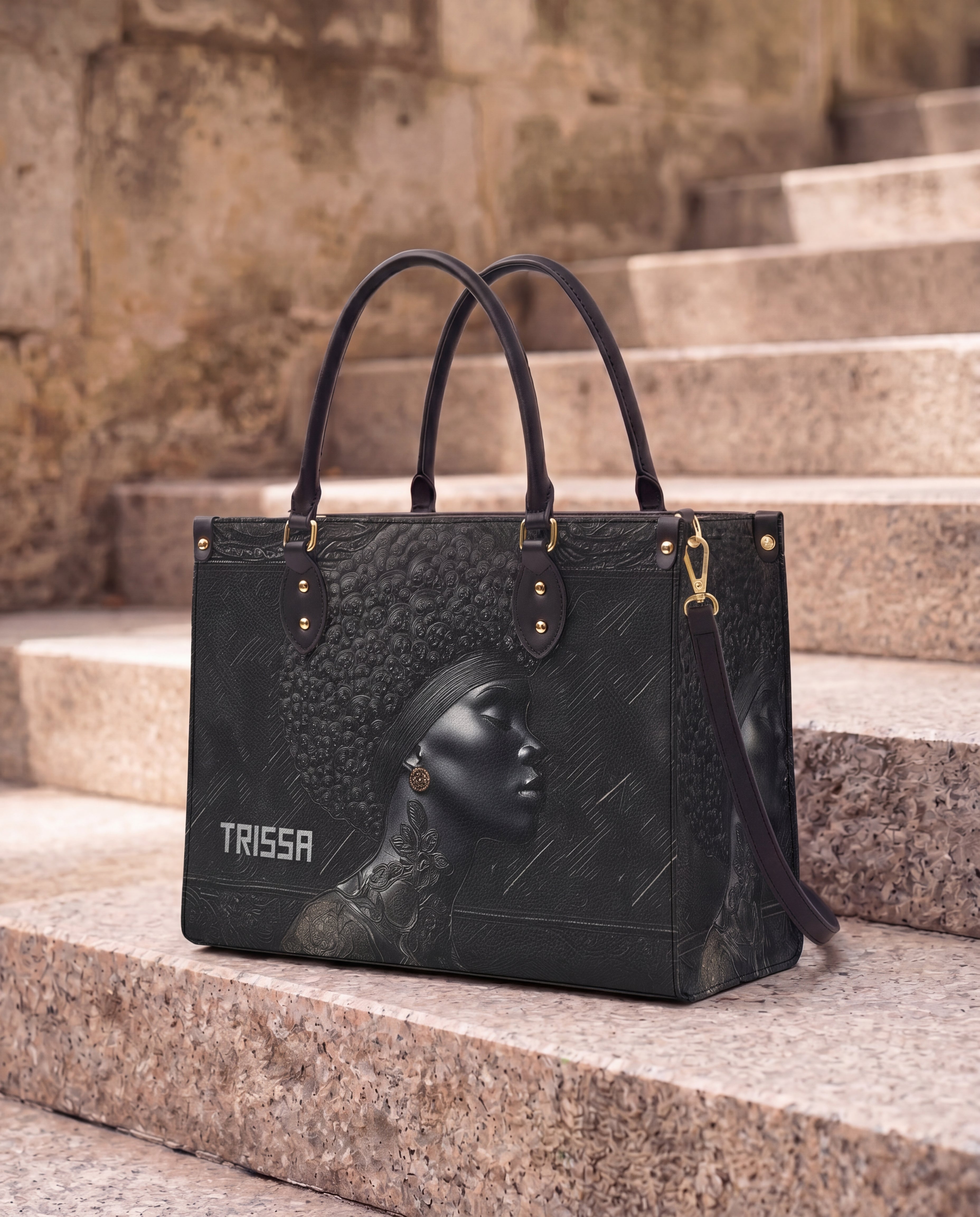 Crowned In Onyx Premium Leather Handbag
