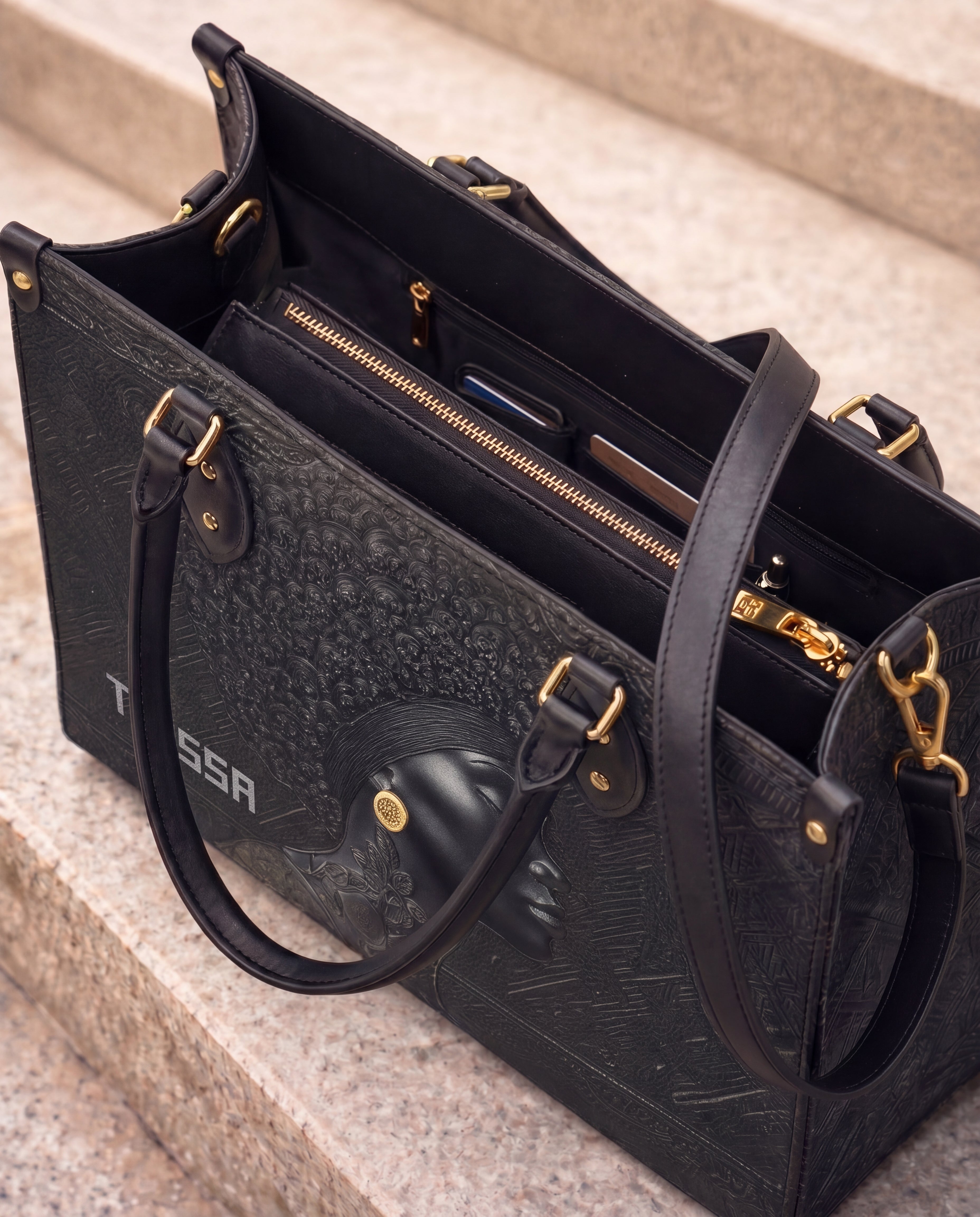 Crowned In Onyx Premium Leather Handbag