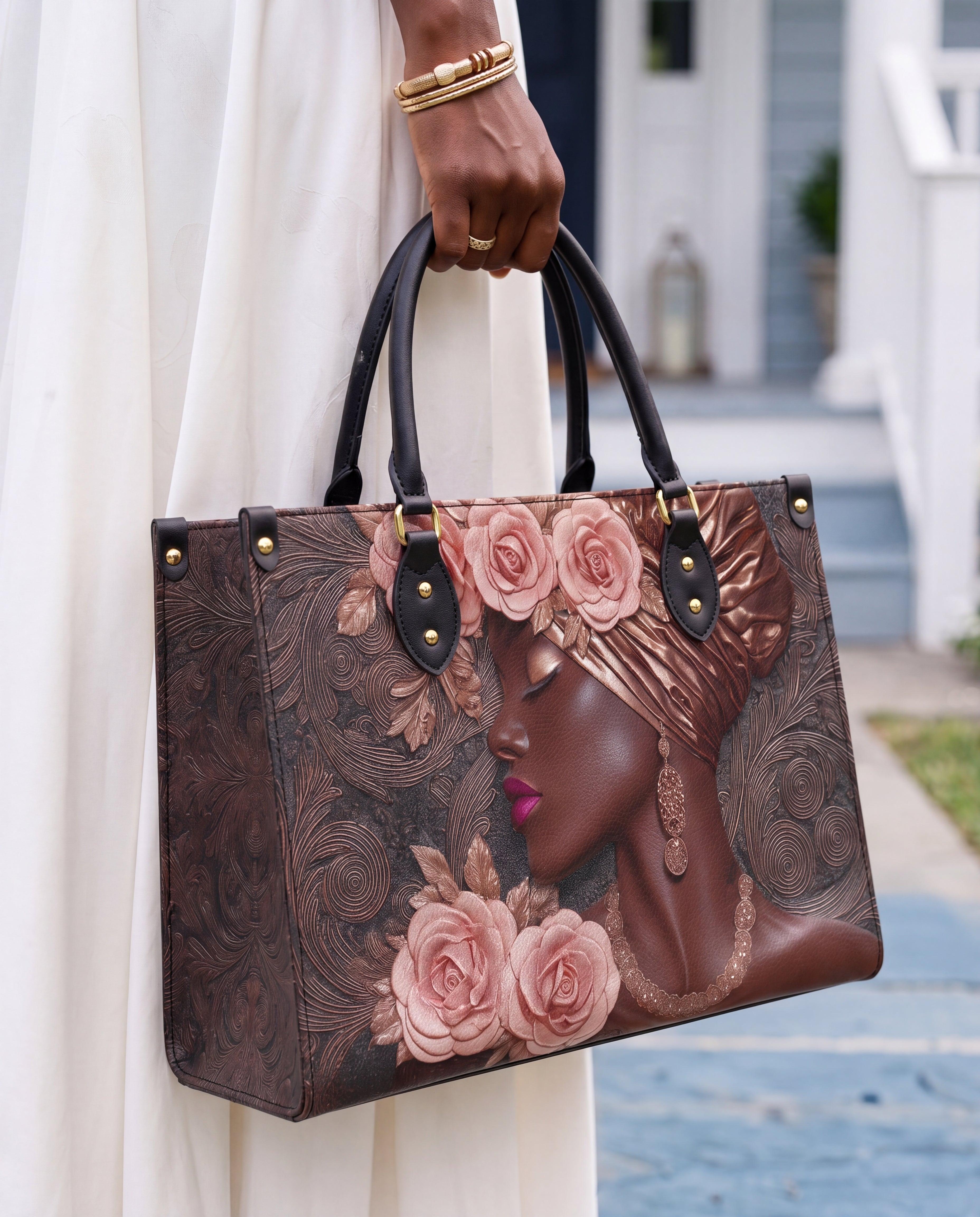 African Allure Premium Leather Handbag QR0XD531