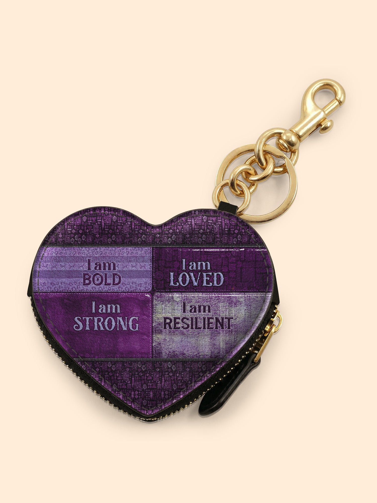 Purple Affirmations Heart Coin Pouch Bag Charm QR0XD1048