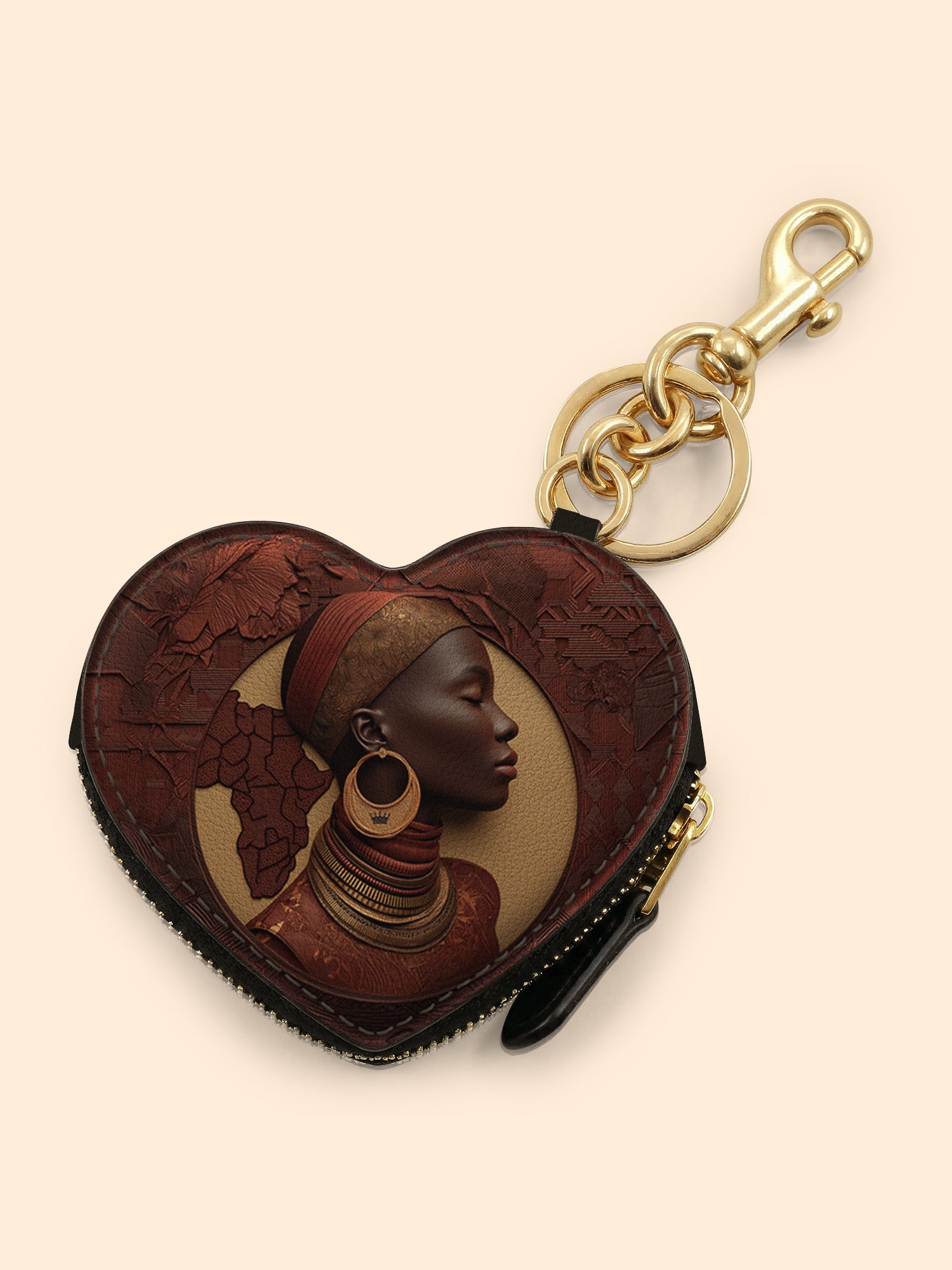 Afri Soul Heart Coin Pouch Bag Charm QR0TD420
