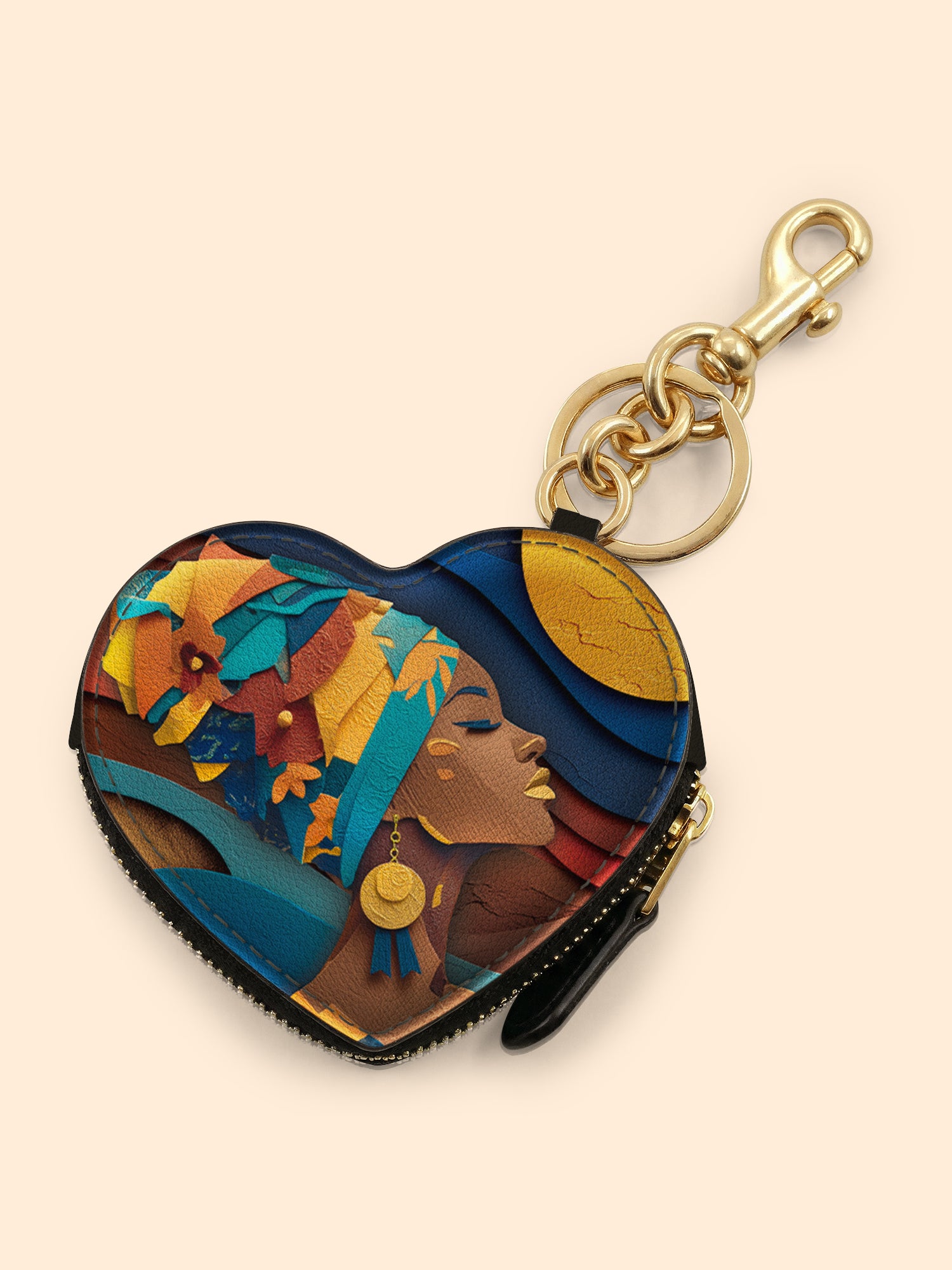 Woman in Headwrap Heart Coin Pouch Bag Charm QR0HH021