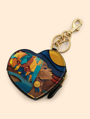 Woman in Headwrap Heart Coin Pouch Bag Charm QR0HH021