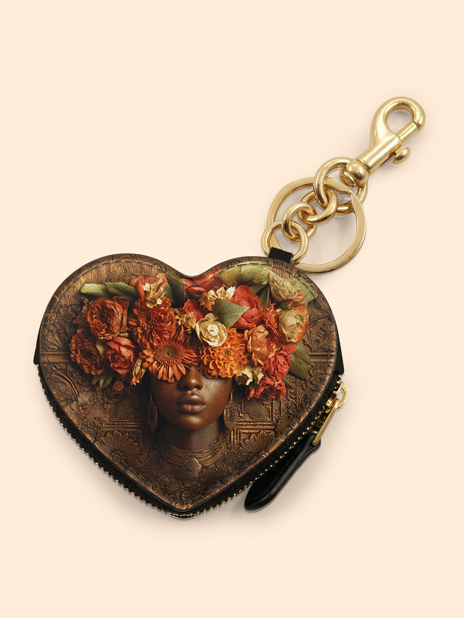 Floral Goddess Heart Coin Pouch Bag Charm QR0TV043