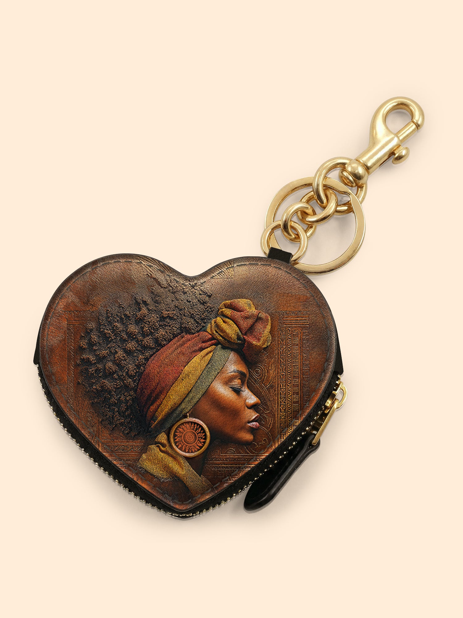 Afro-Elegance Heart Coin Pouch Bag Charm QR0HH022
