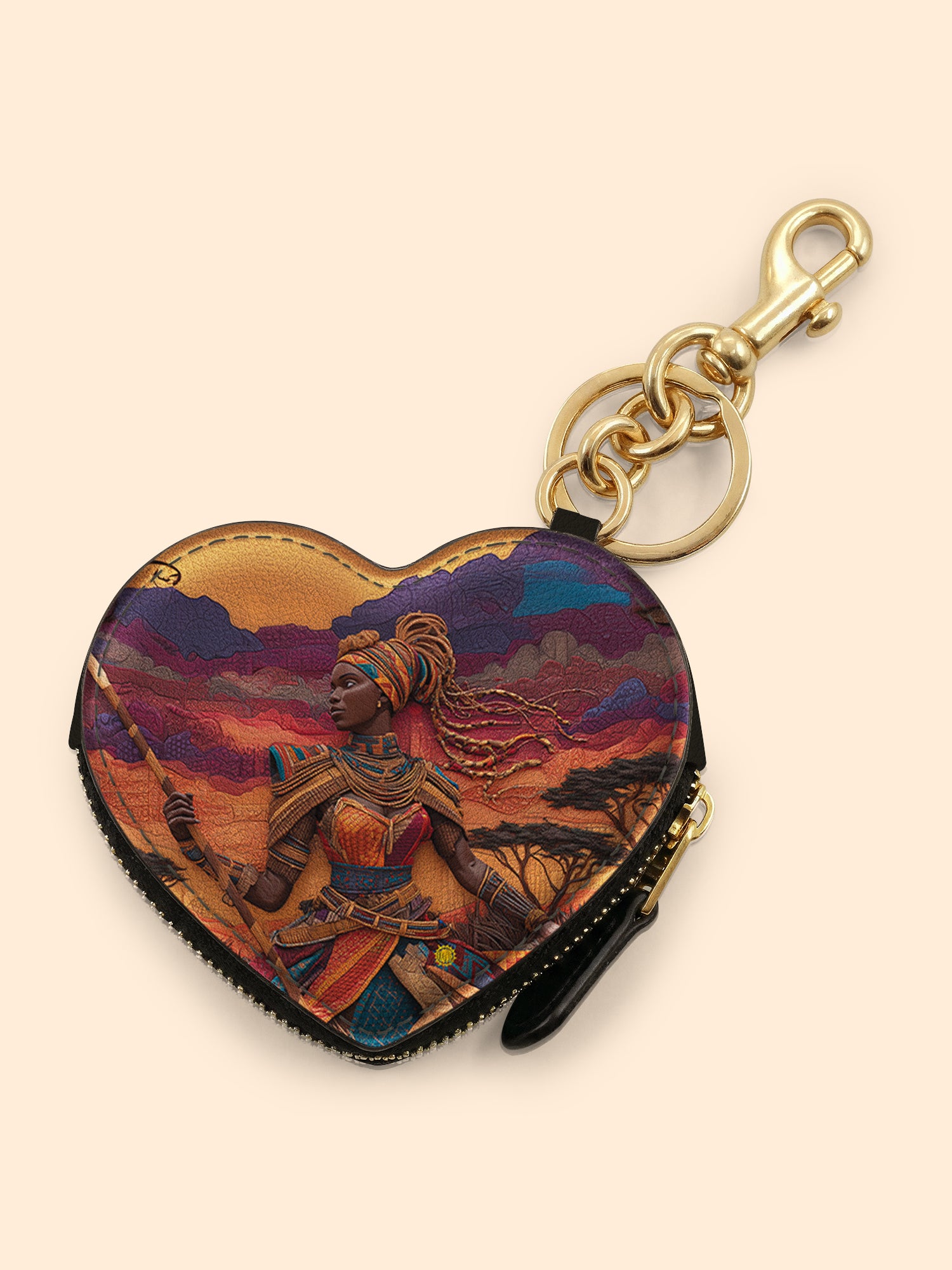 African Warrior Heart Coin Pouch Bag Charm QR0HH059