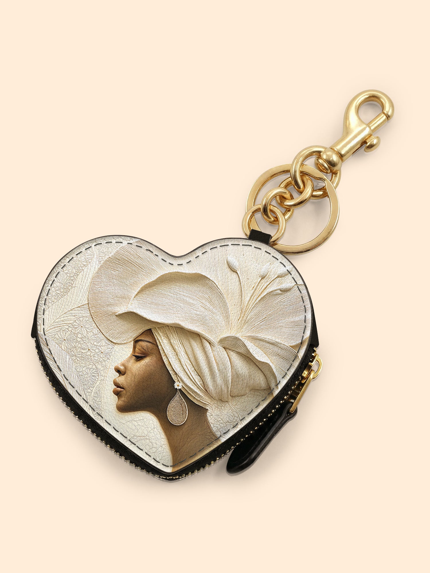 Ivory Blossom Heart Coin Pouch Bag Charm QR0TV067