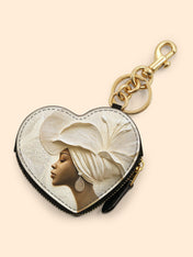 Ivory Blossom Heart Coin Pouch Bag Charm QR0TV067