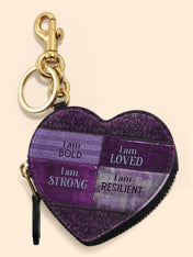 Purple Affirmations Heart Coin Pouch Bag Charm QR0XD1048