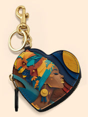 Woman in Headwrap Heart Coin Pouch Bag Charm QR0HH021